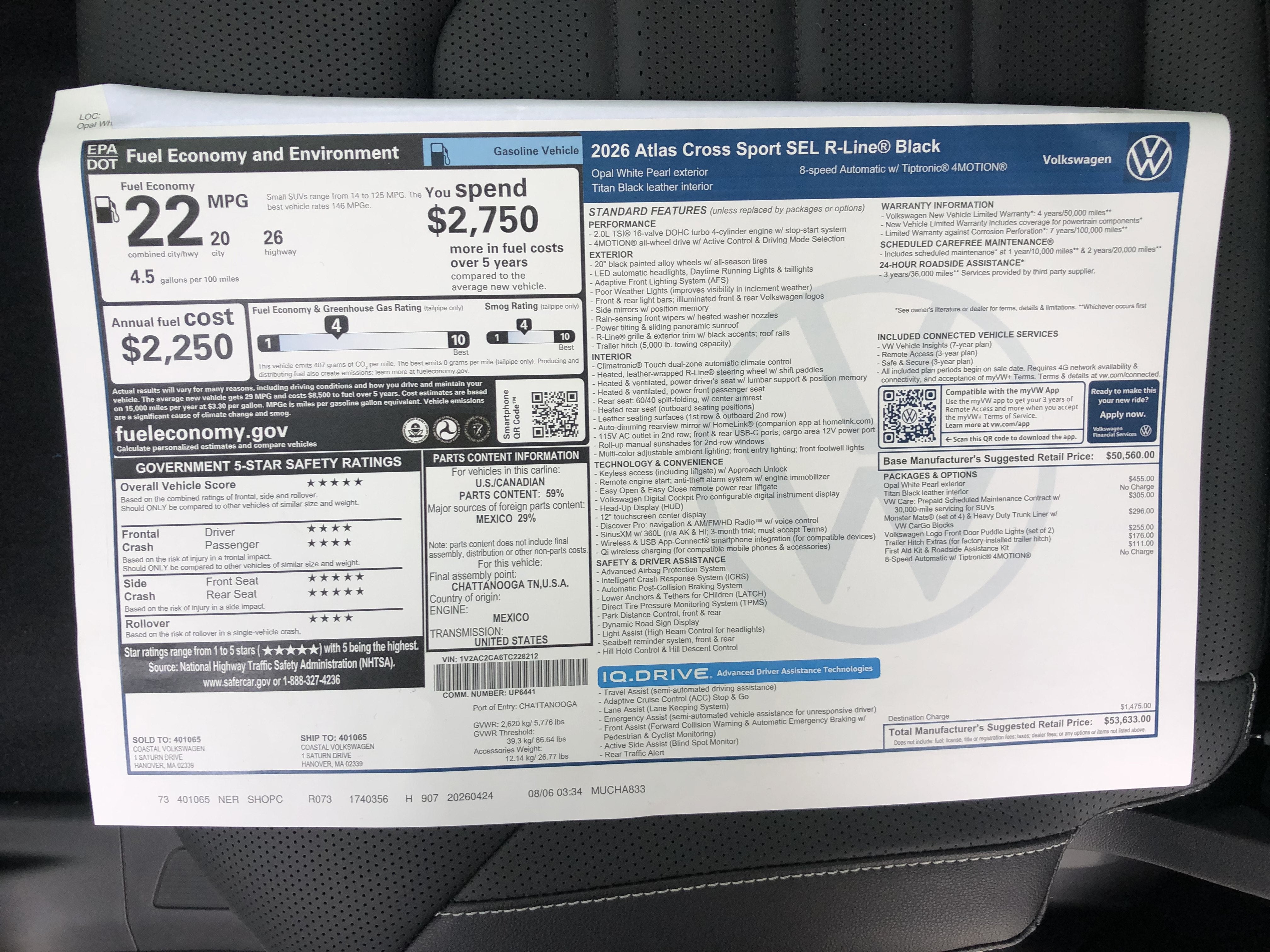 2026 Volkswagen Atlas Cross Sport 2.0T SEL R-Line Black
