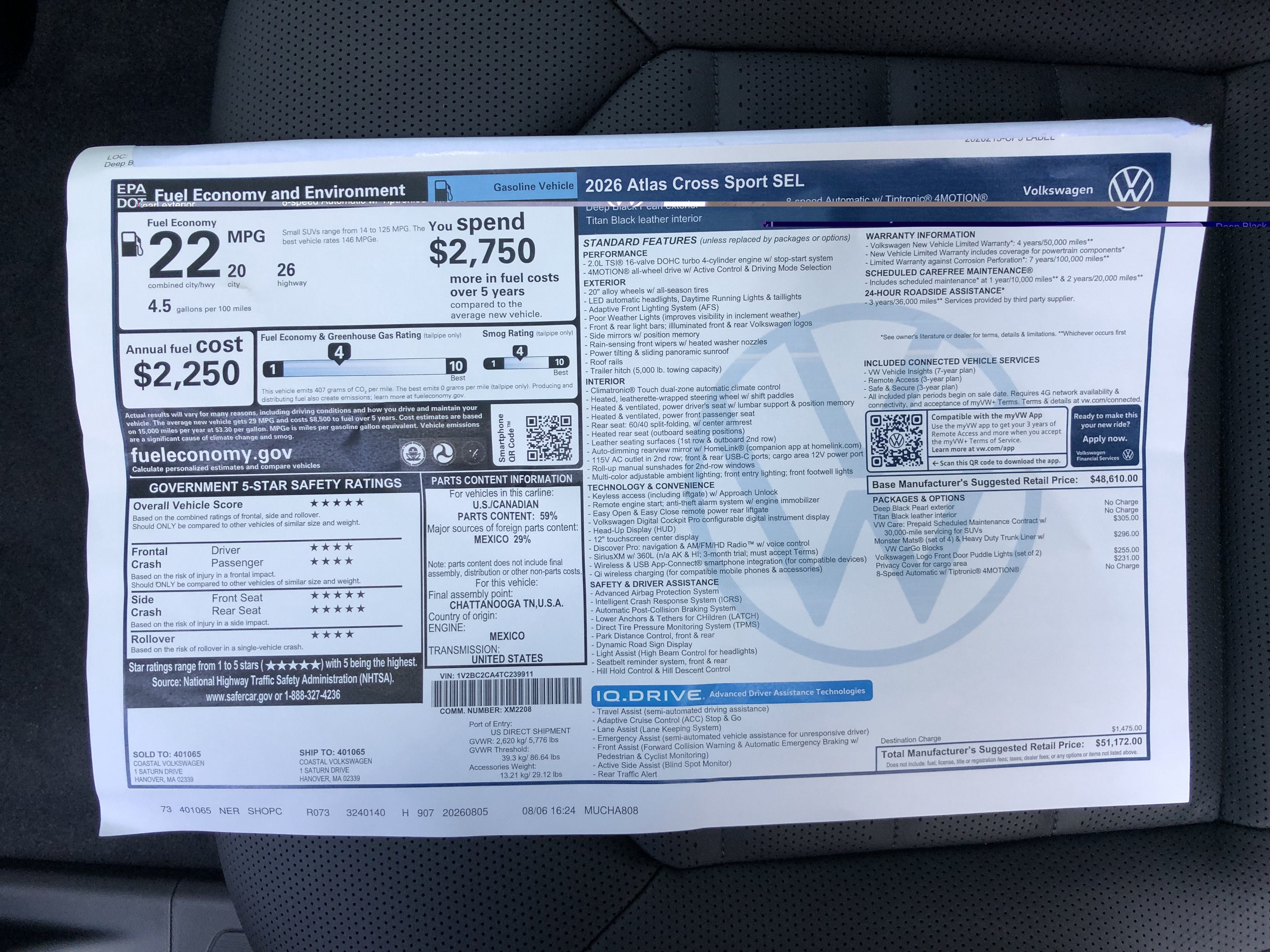 2026 Volkswagen Atlas Cross Sport 2.0T SEL