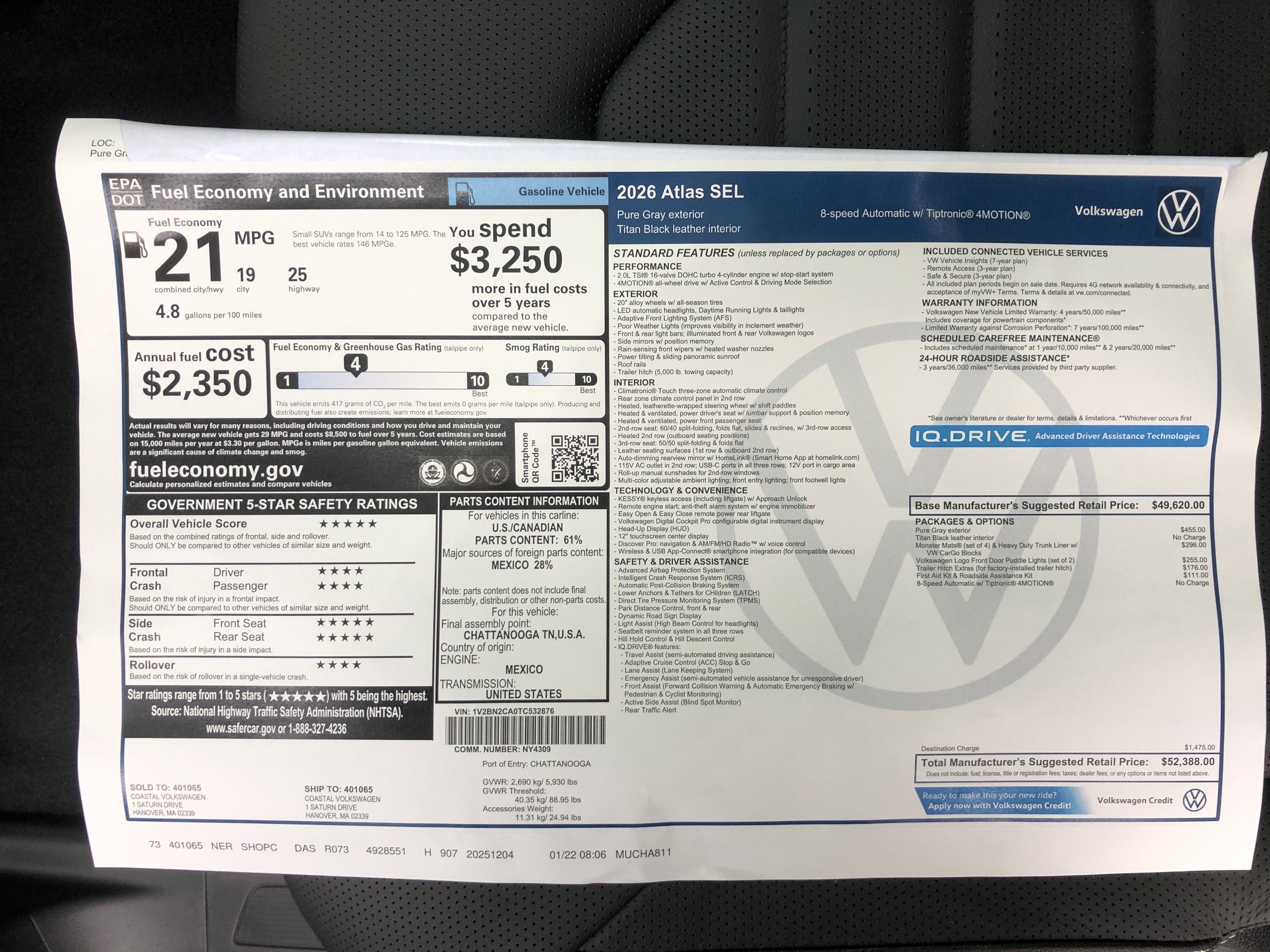 2026 Volkswagen Atlas 2.0T SEL