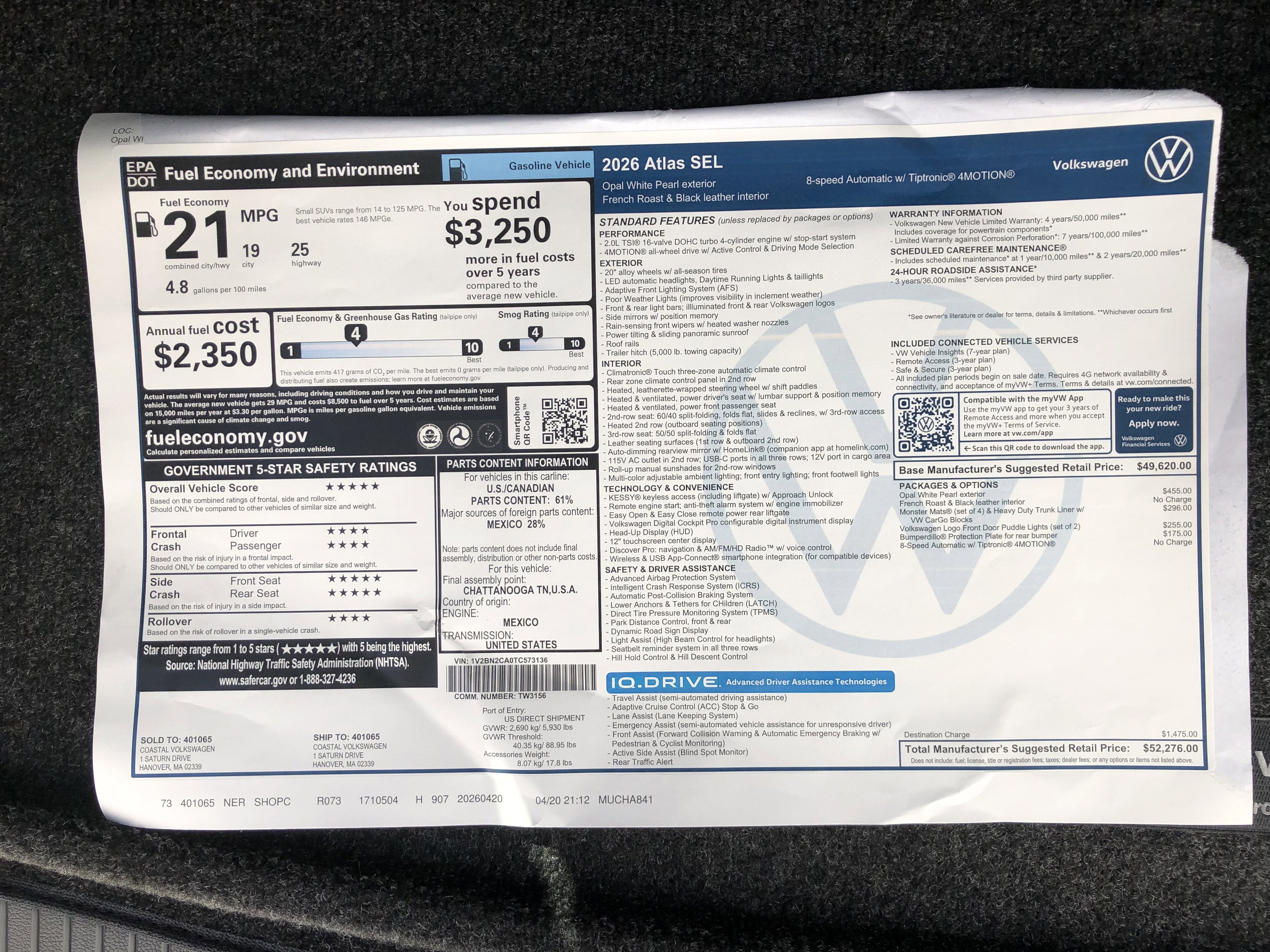 2026 Volkswagen Atlas 2.0T SEL
