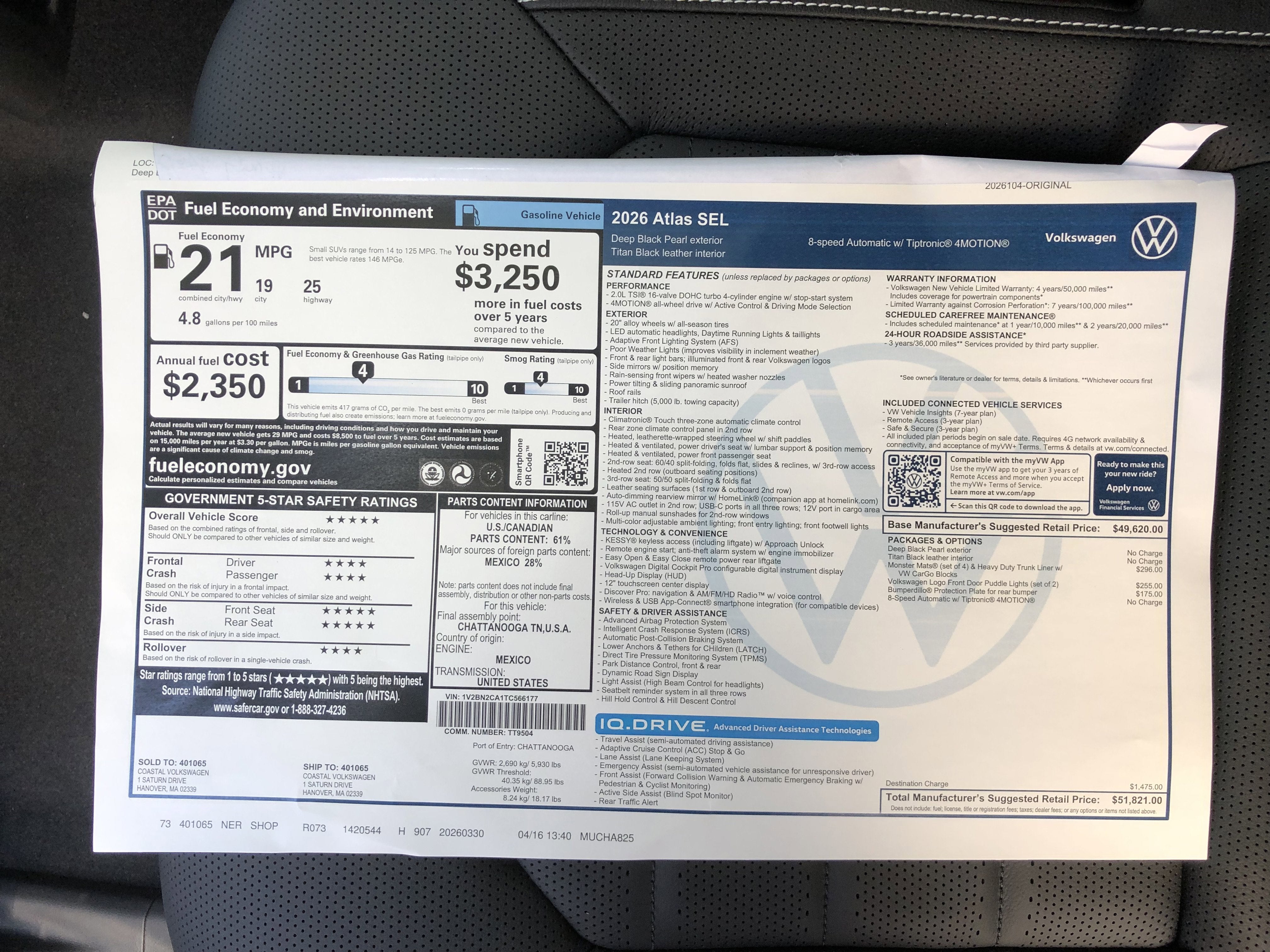 2026 Volkswagen Atlas 2.0T SEL