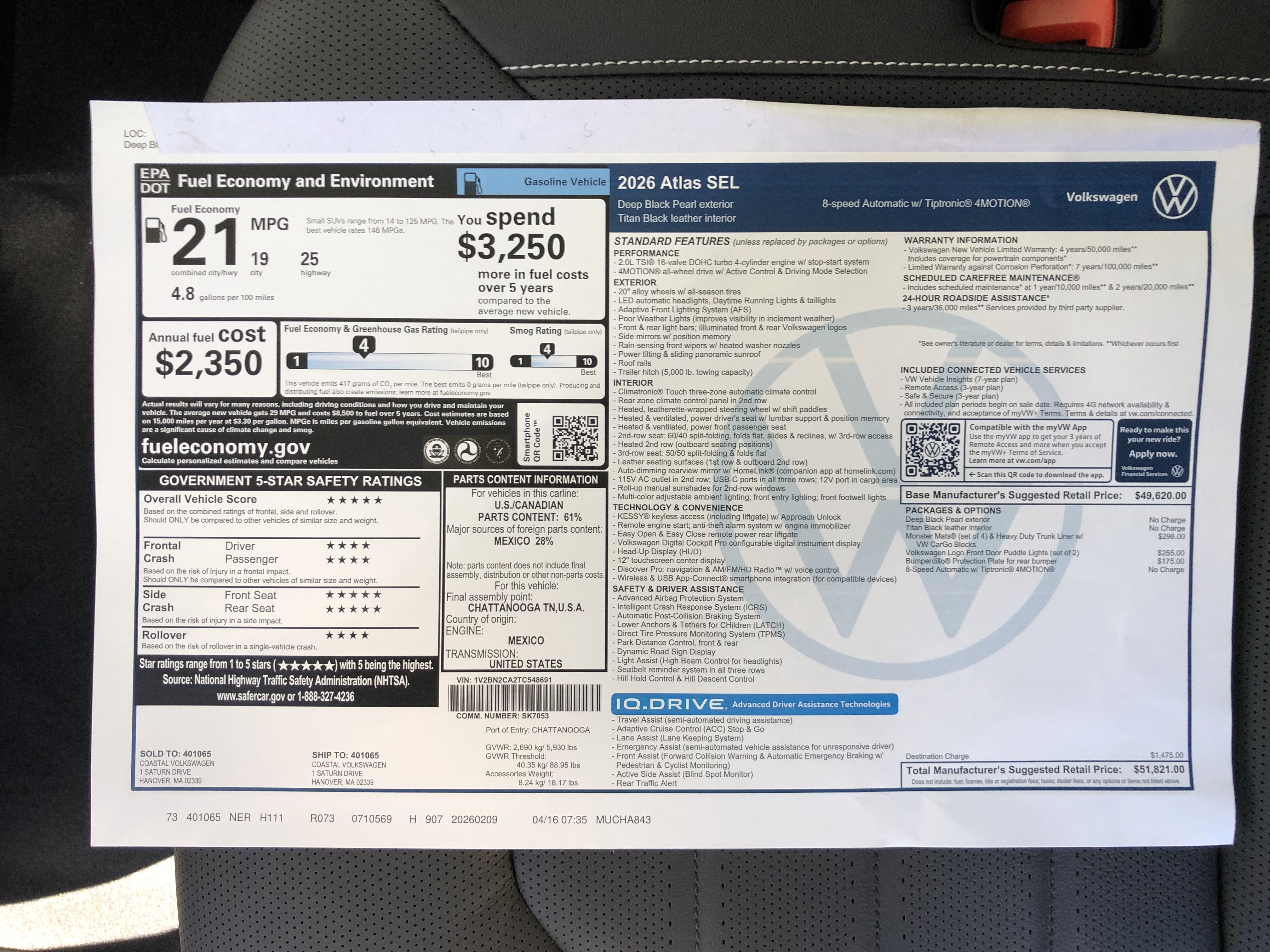 2026 Volkswagen Atlas 2.0T SEL