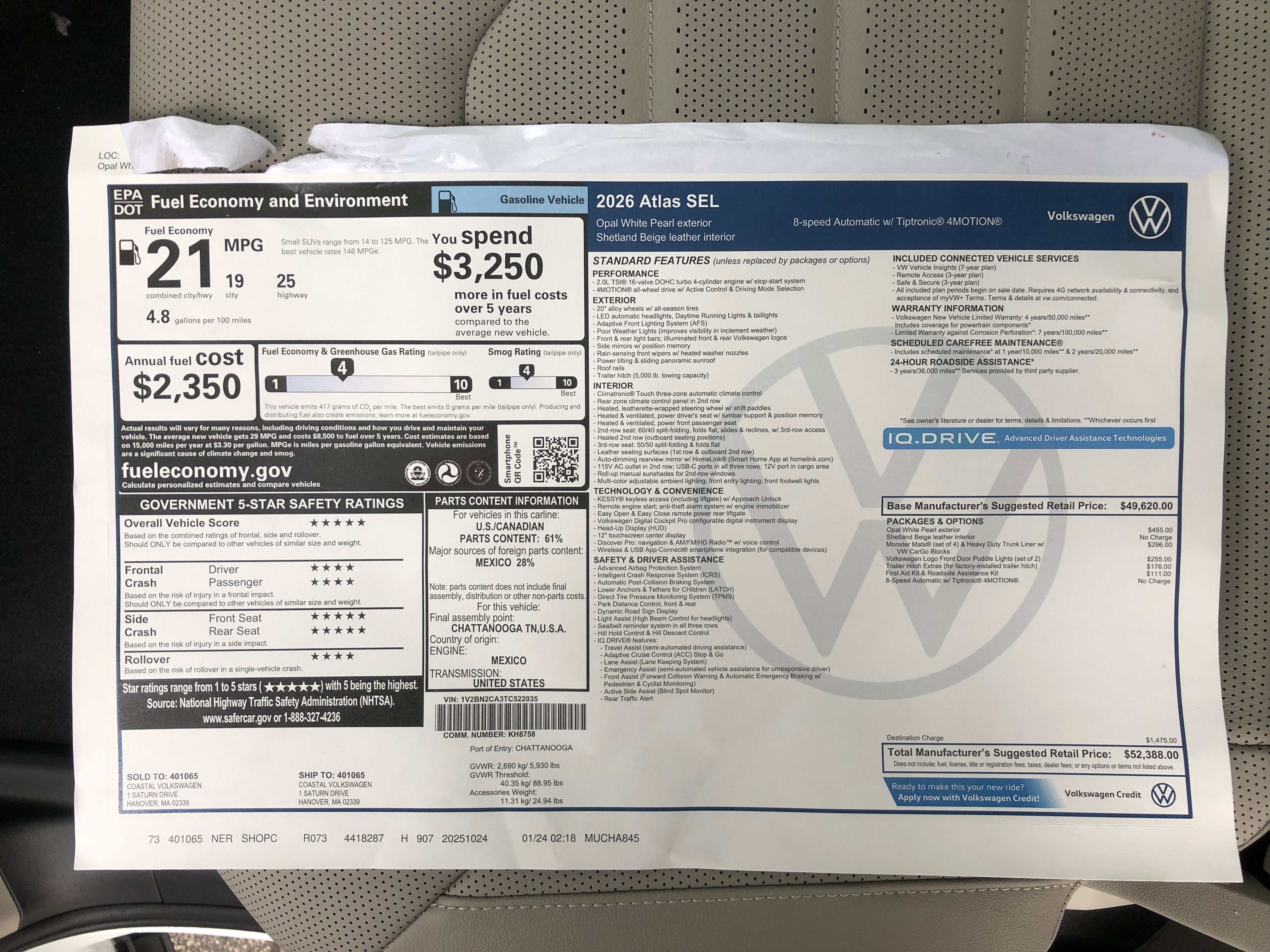 2026 Volkswagen Atlas 2.0T SEL