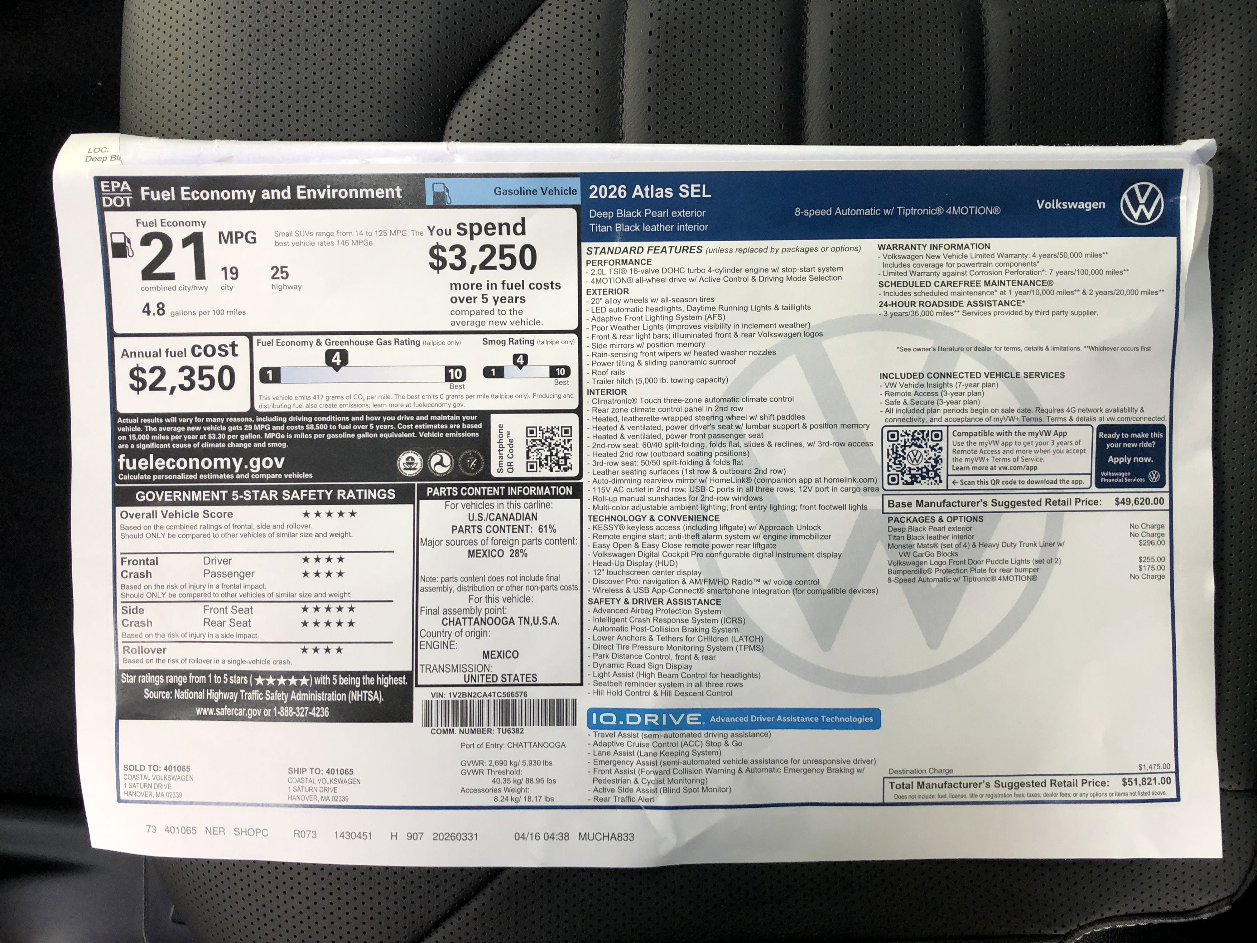2026 Volkswagen Atlas 2.0T SEL