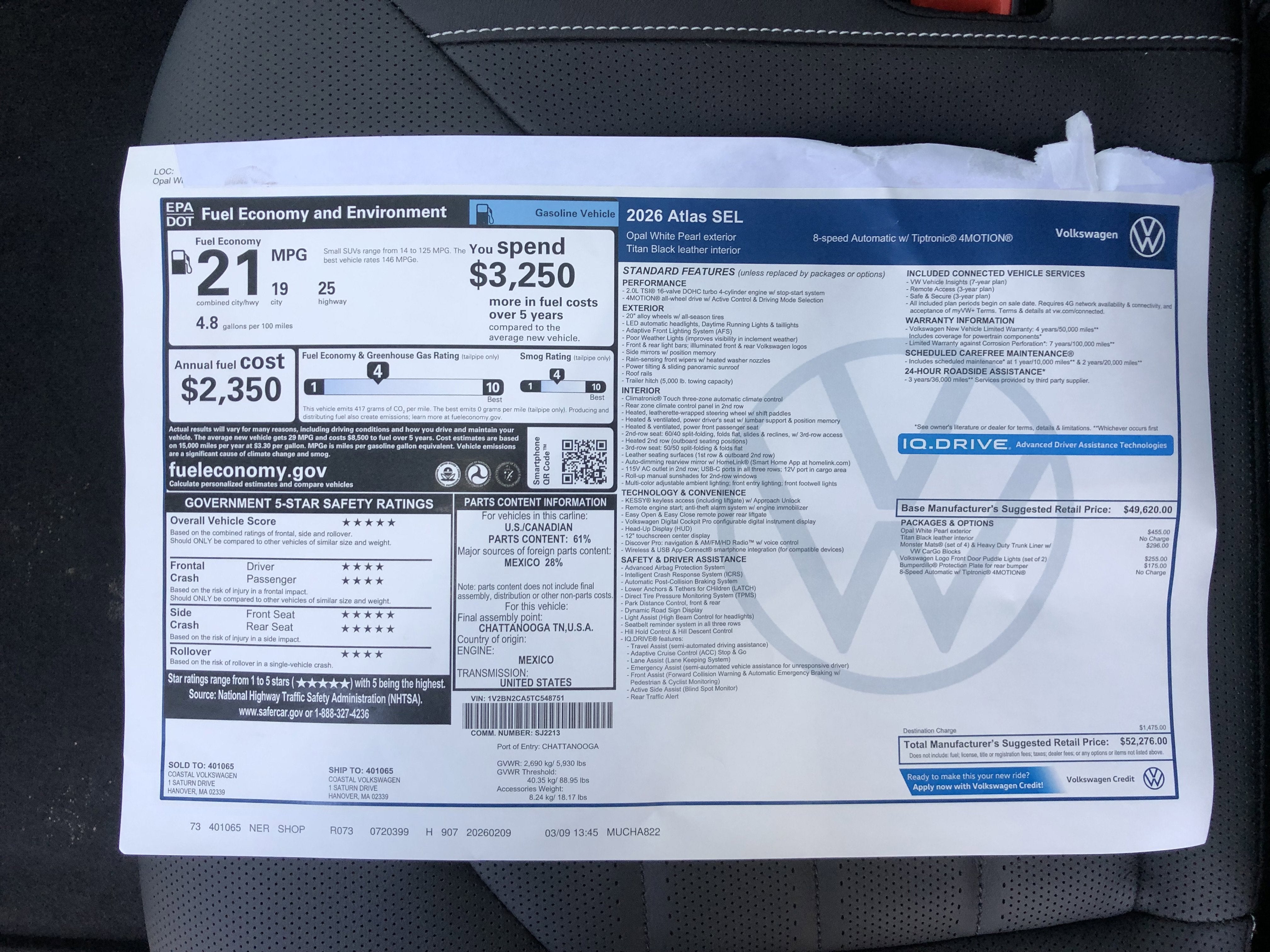 2026 Volkswagen Atlas 2.0T SEL