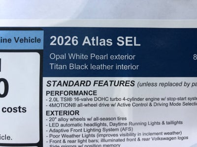 2026 Volkswagen Atlas 2.0T SEL