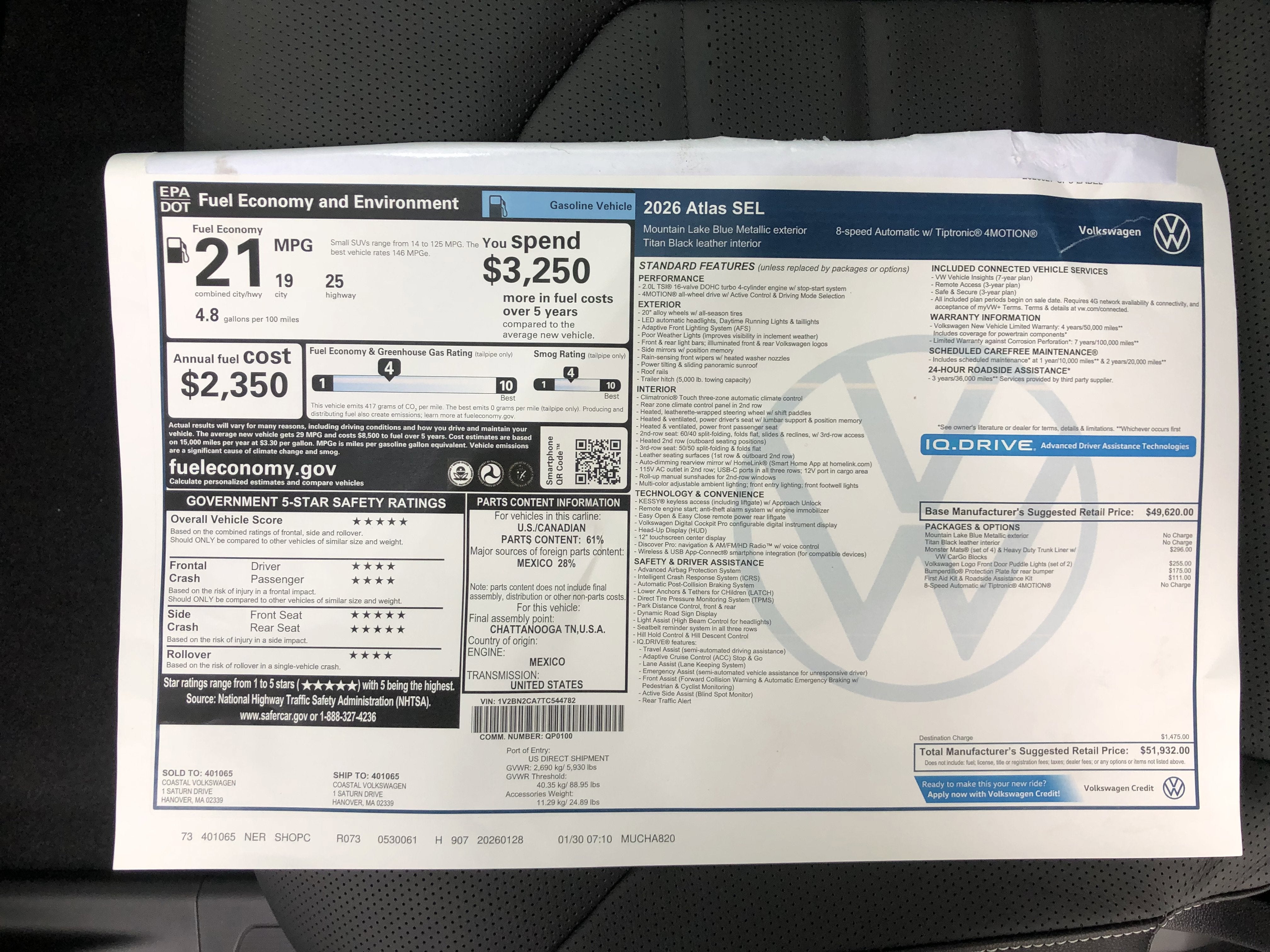 2026 Volkswagen Atlas 2.0T SEL