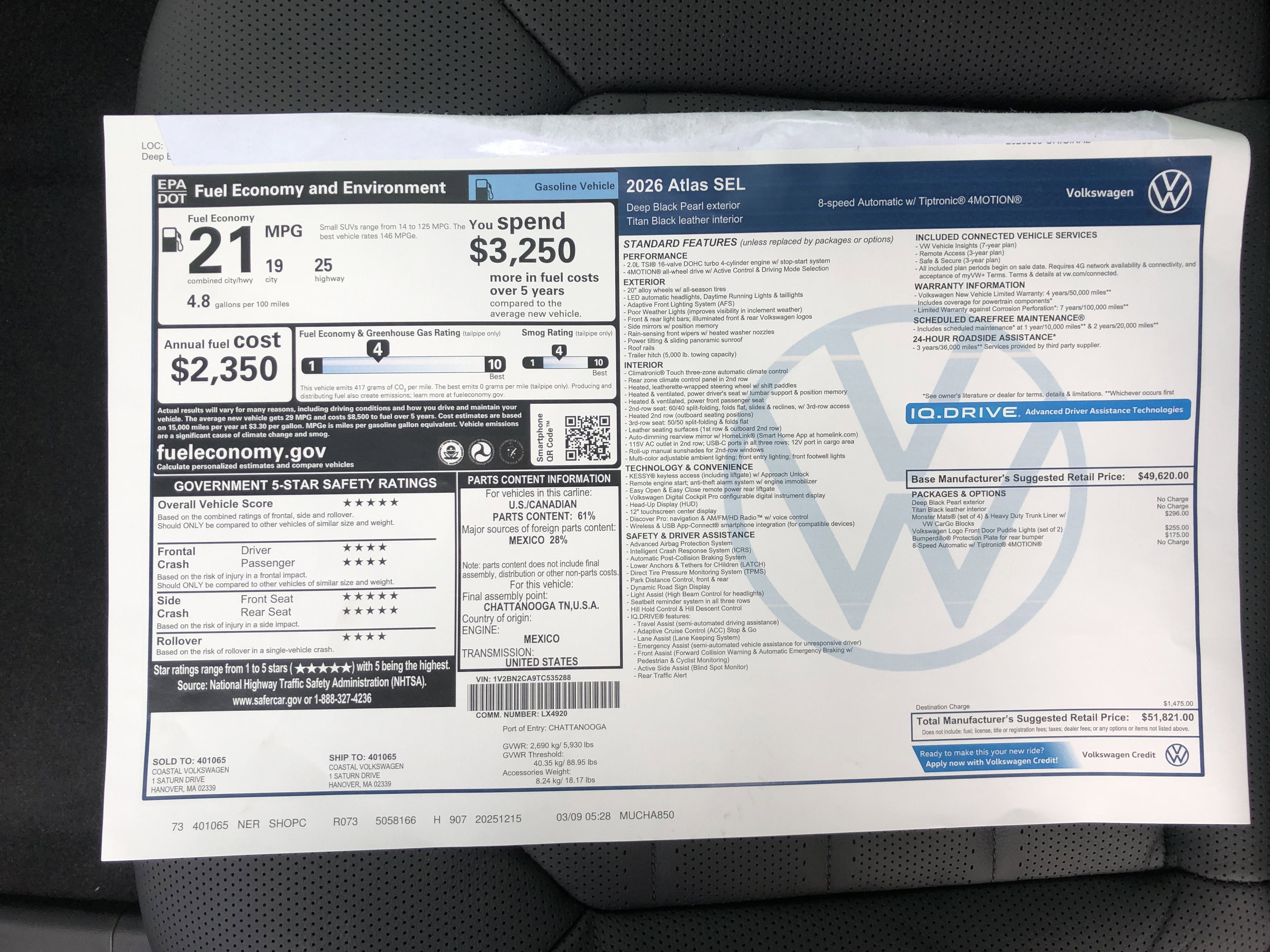 2026 Volkswagen Atlas 2.0T SEL