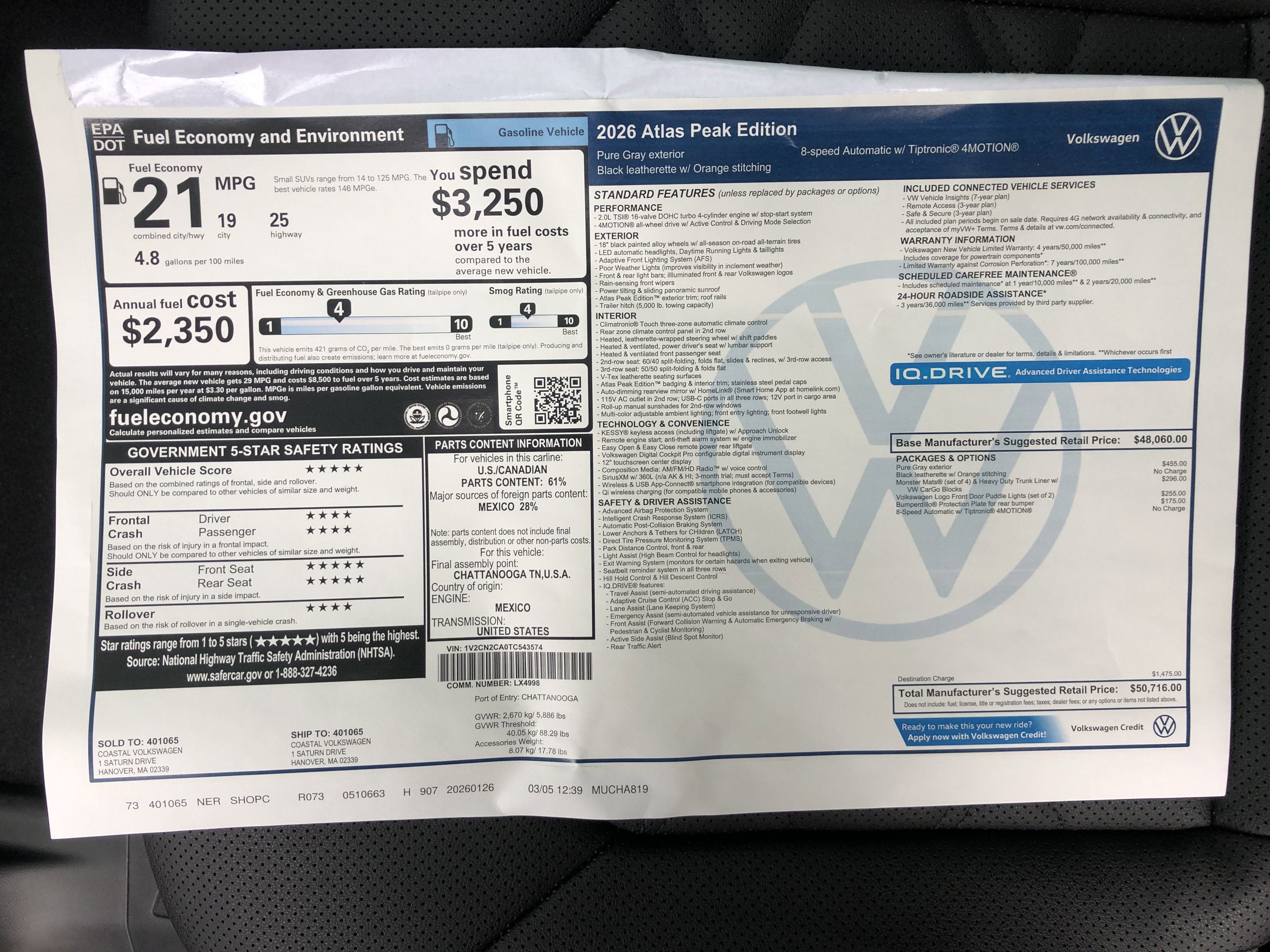 2026 Volkswagen Atlas 2.0T Peak Edition