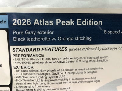 2026 Volkswagen Atlas 2.0T Peak Edition