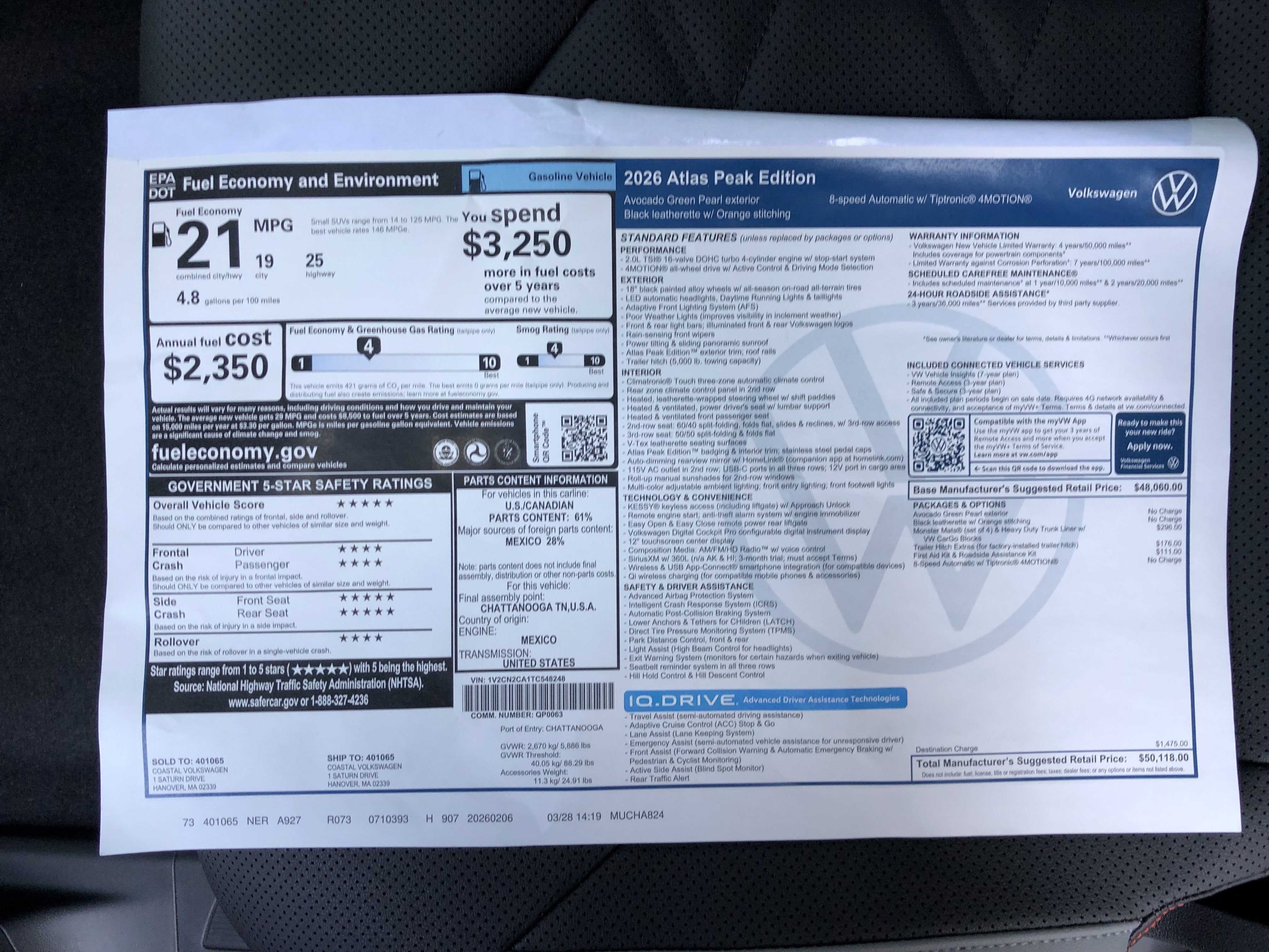 2026 Volkswagen Atlas 2.0T Peak Edition