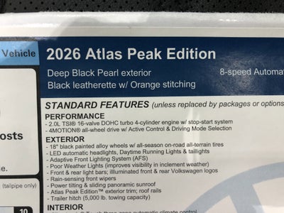 2026 Volkswagen Atlas 2.0T Peak Edition w/captains chairs