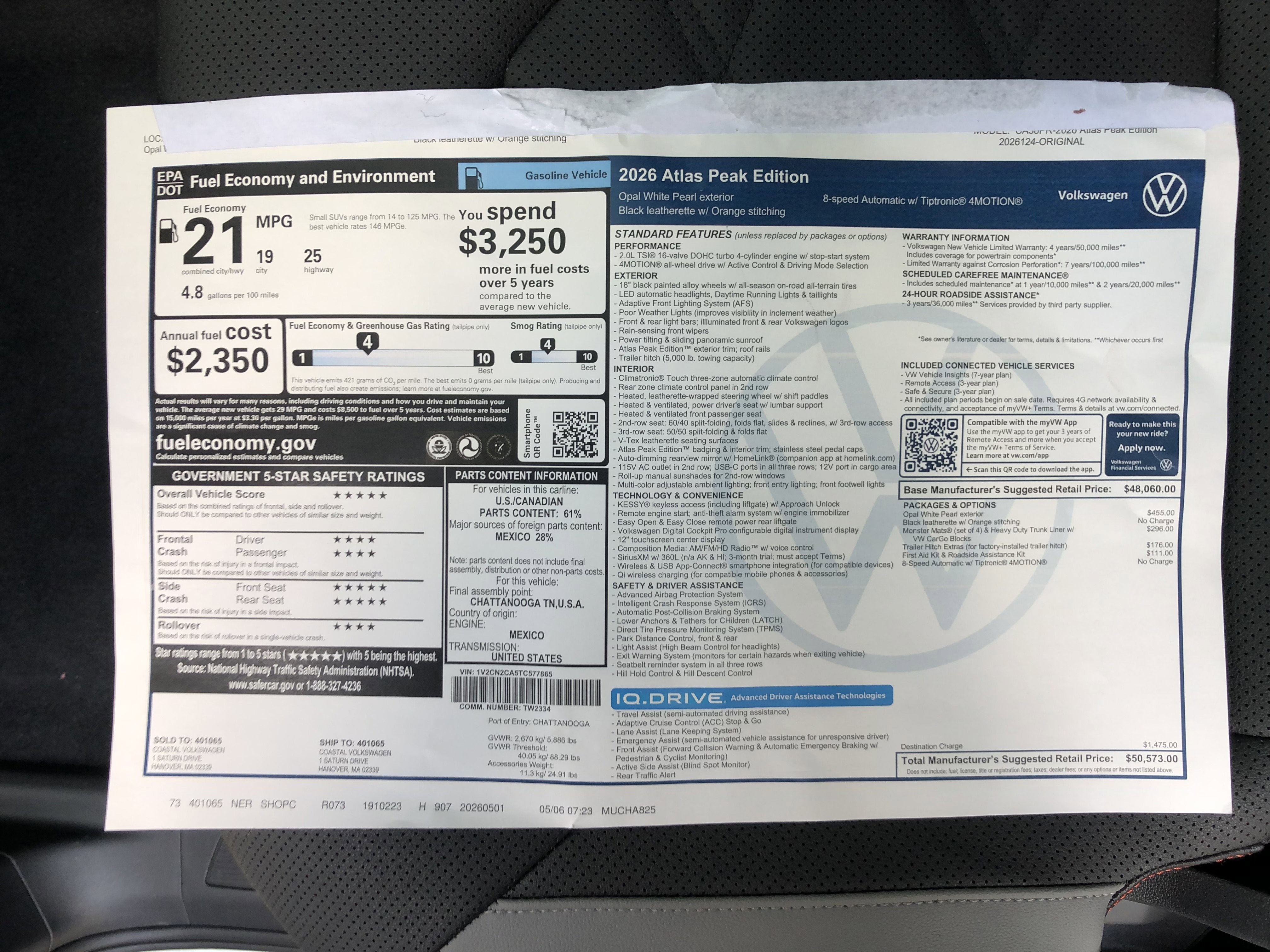2026 Volkswagen Atlas 2.0T Peak Edition