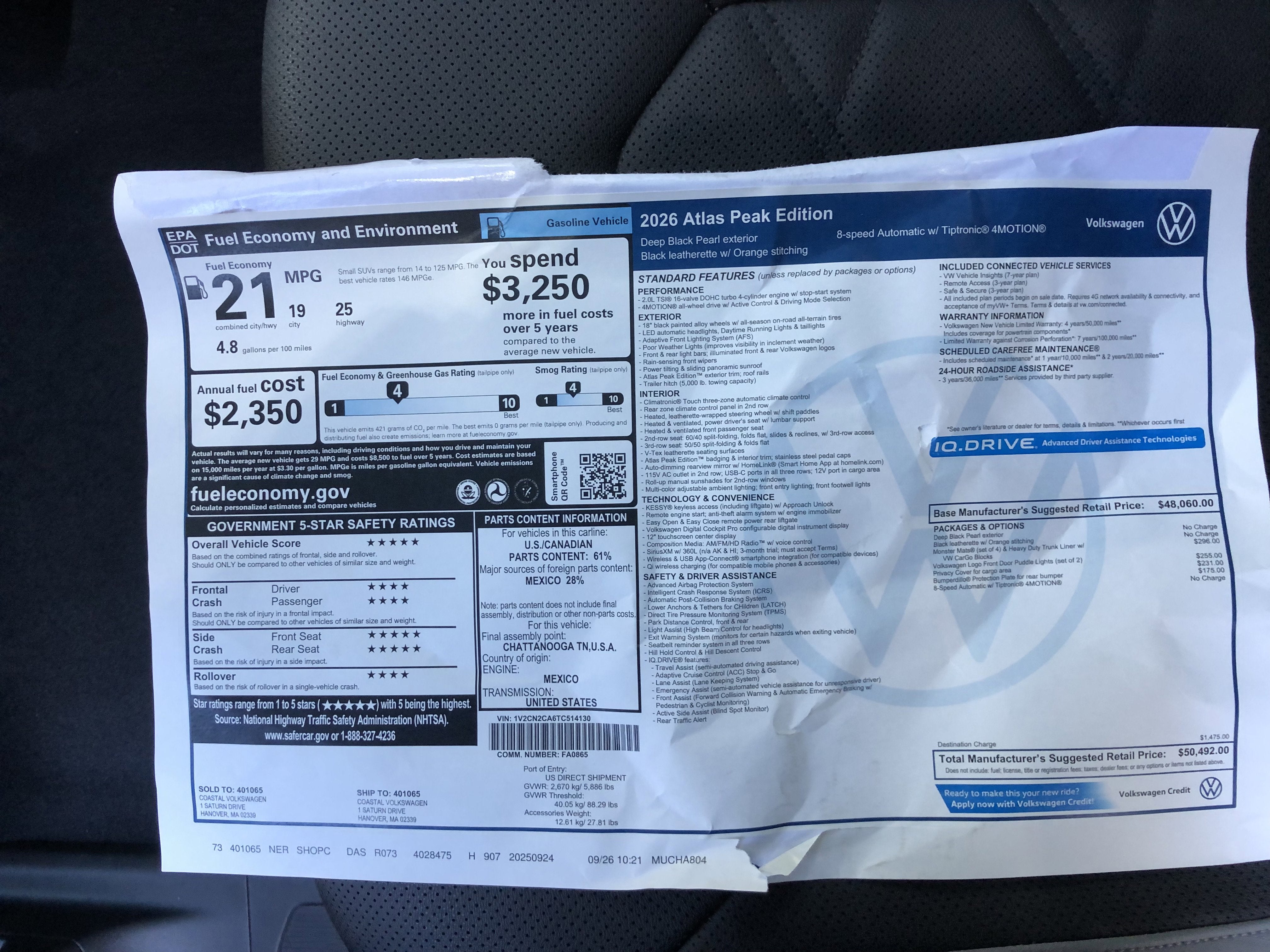 2026 Volkswagen Atlas 2.0T Peak Edition