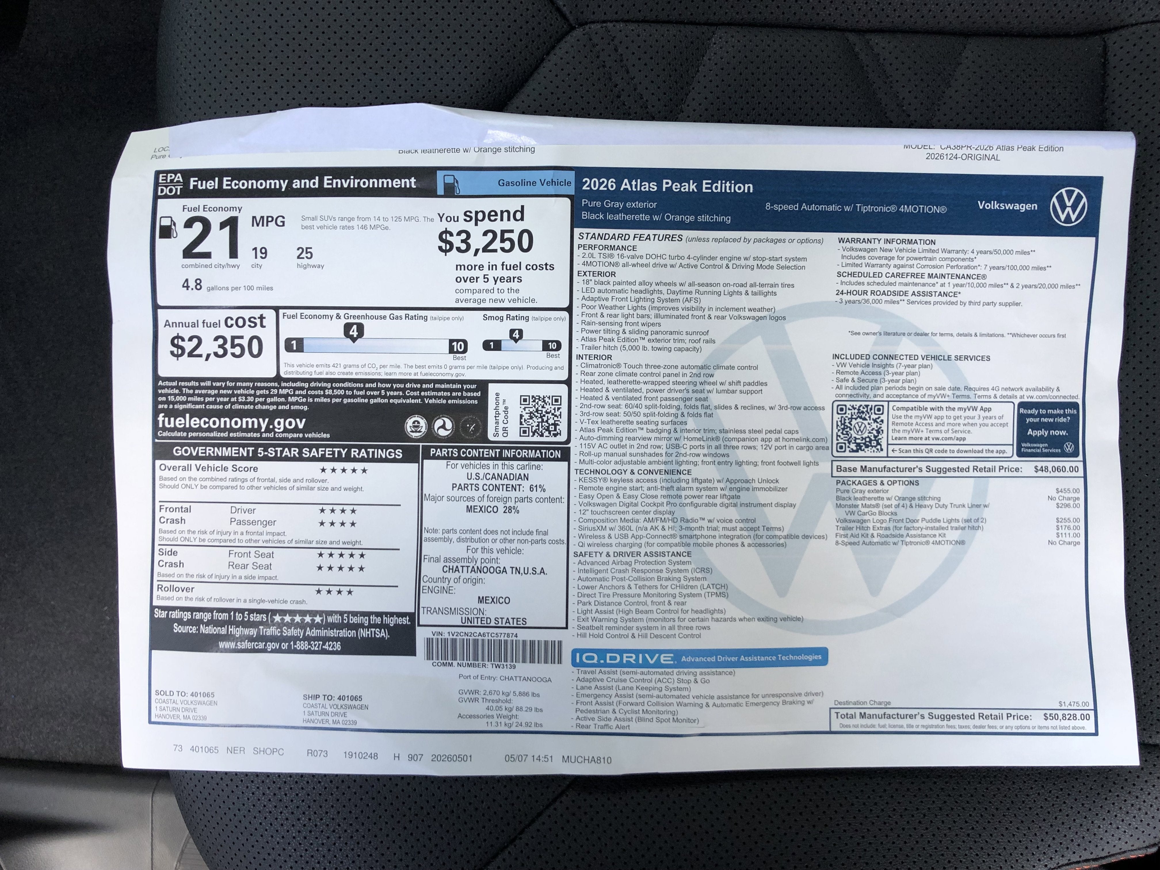 2026 Volkswagen Atlas 2.0T Peak Edition