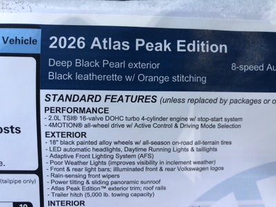 2026 Volkswagen Atlas 2.0T Peak Edition w/captains chairs