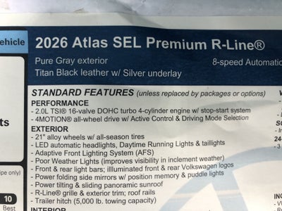 2026 Volkswagen Atlas 2.0T SEL Premium R-Line w/captains chairs