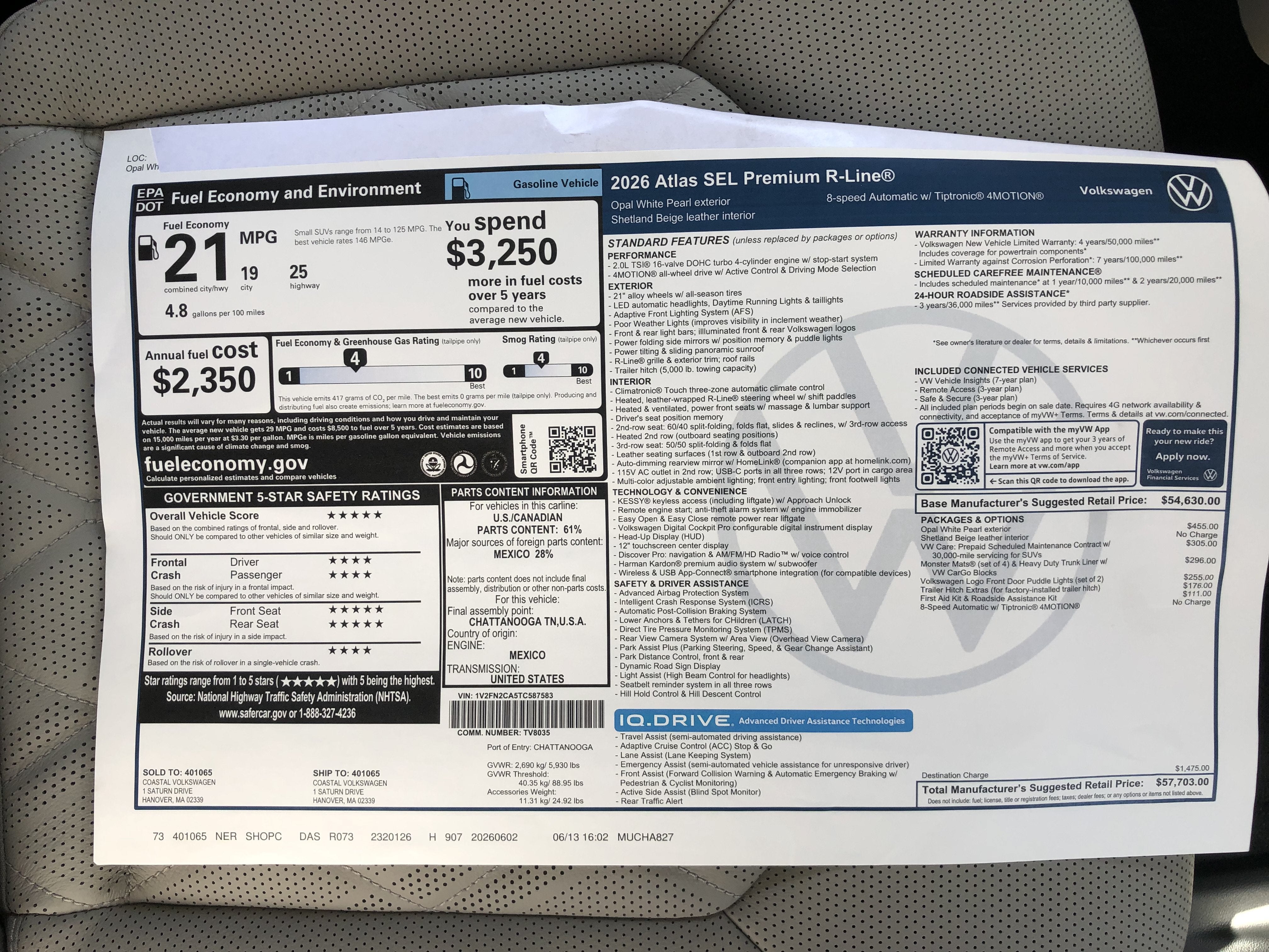 2026 Volkswagen Atlas 2.0T SEL Premium R-Line