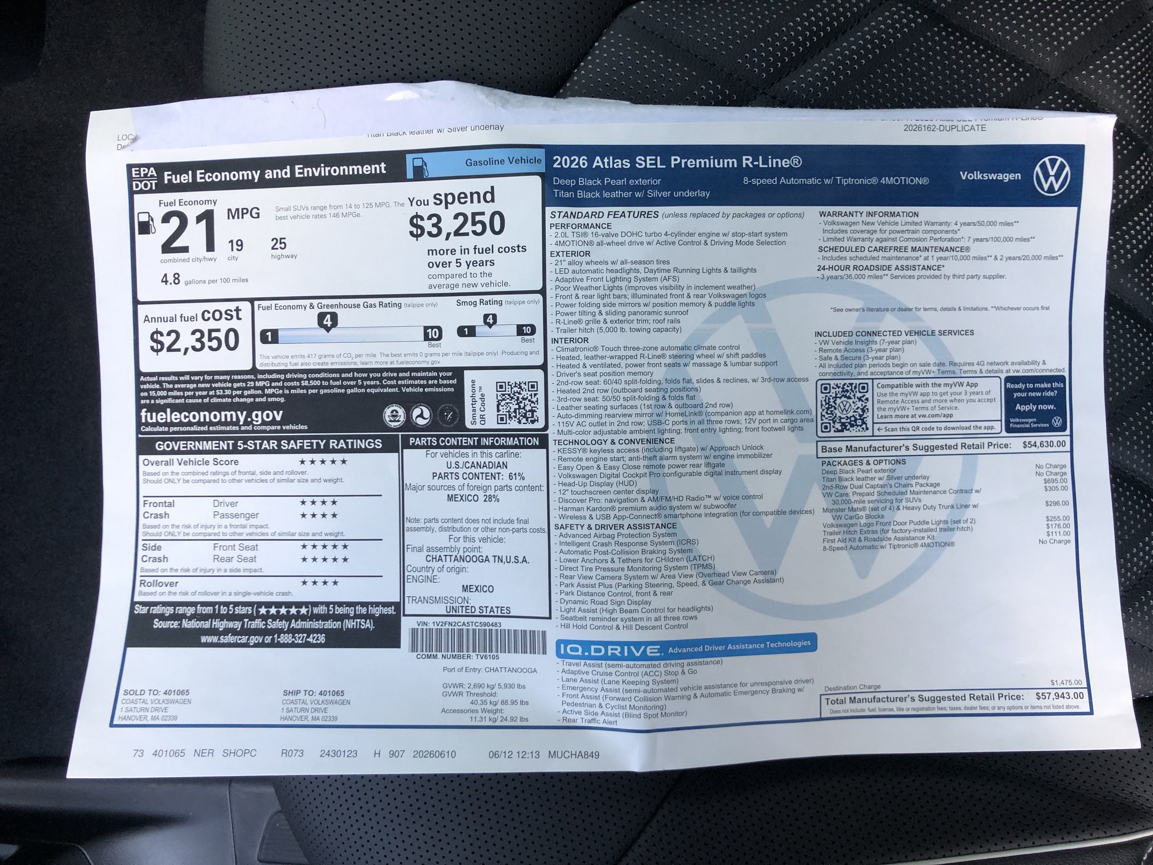 2026 Volkswagen Atlas 2.0T SEL Premium R-Line