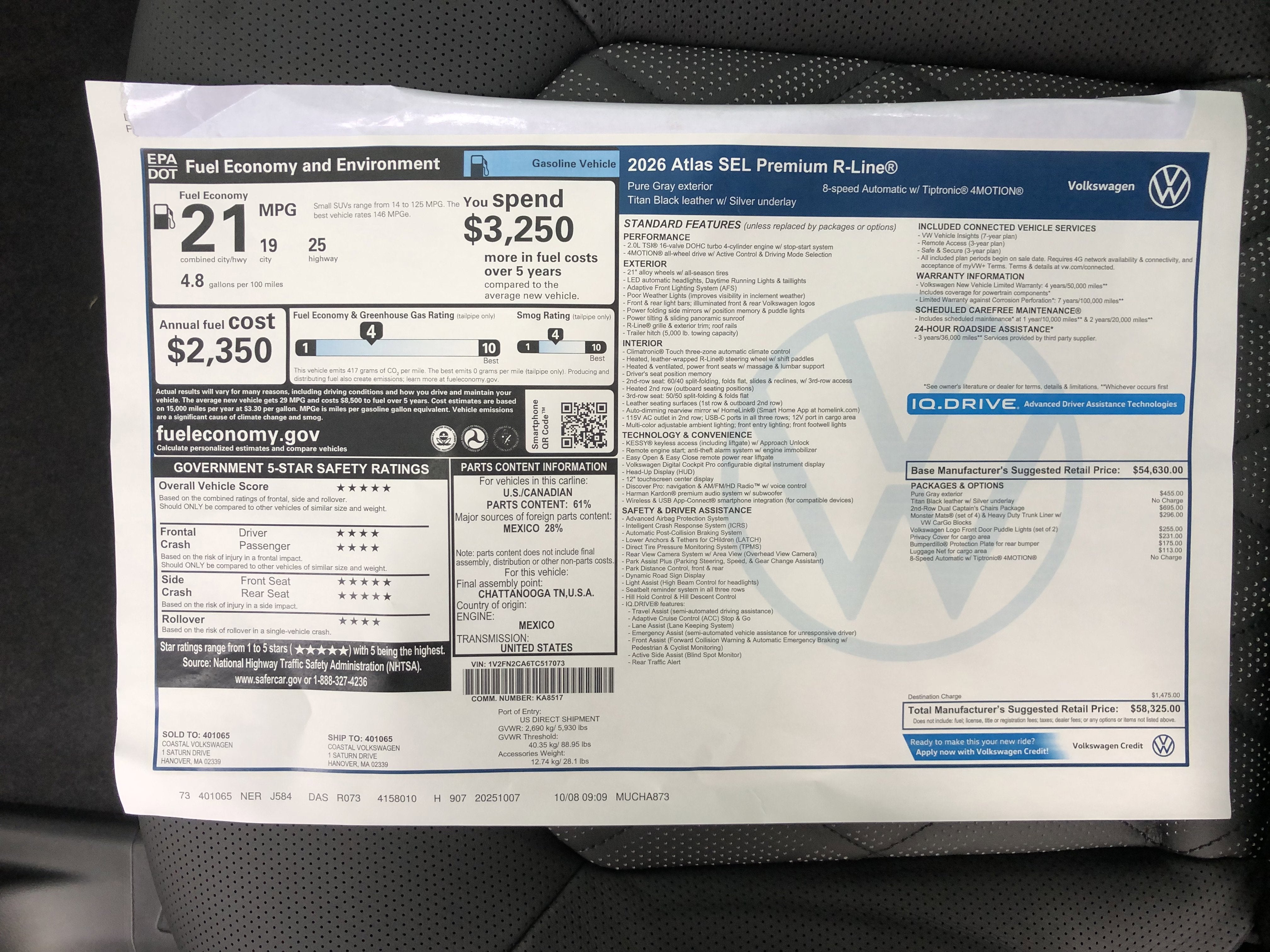 2026 Volkswagen Atlas 2.0T SEL Premium R-Line w/captains chairs