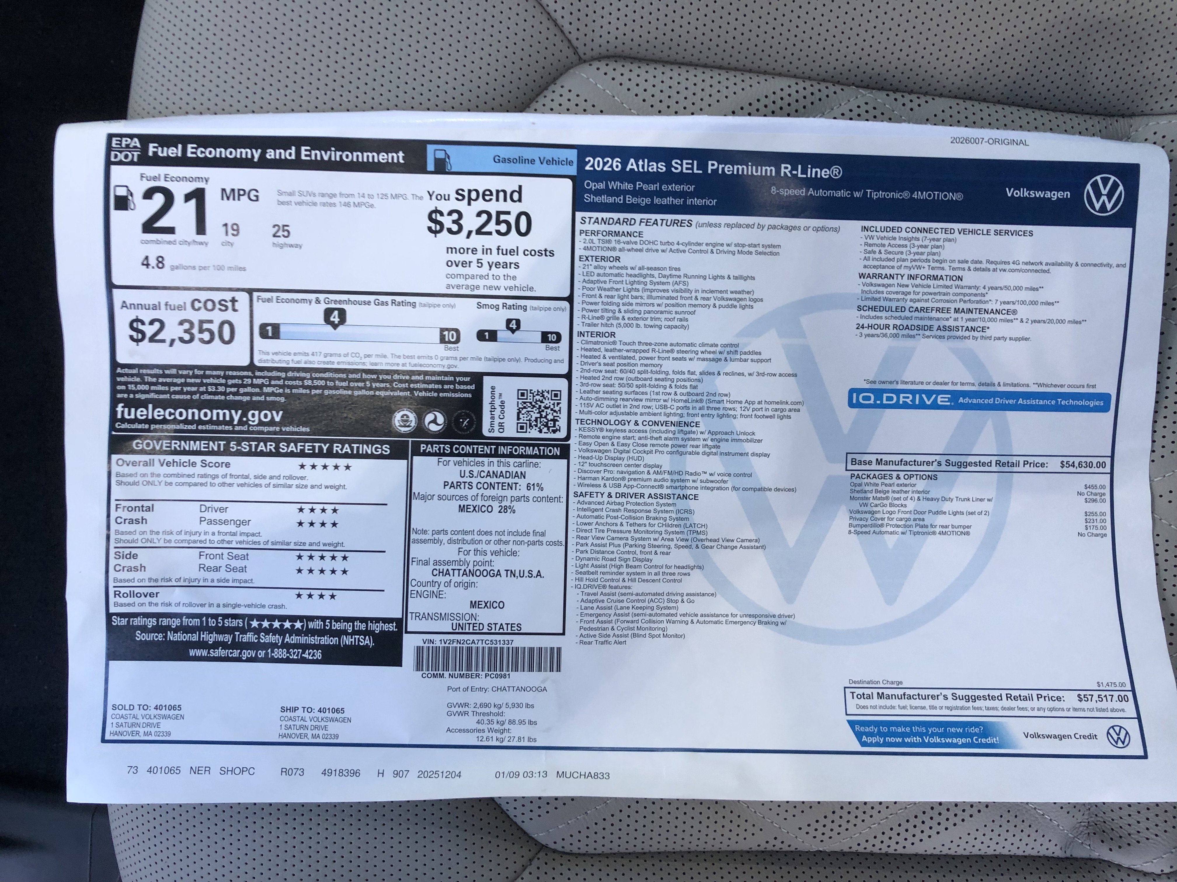 2026 Volkswagen Atlas 2.0T SEL Premium R-Line