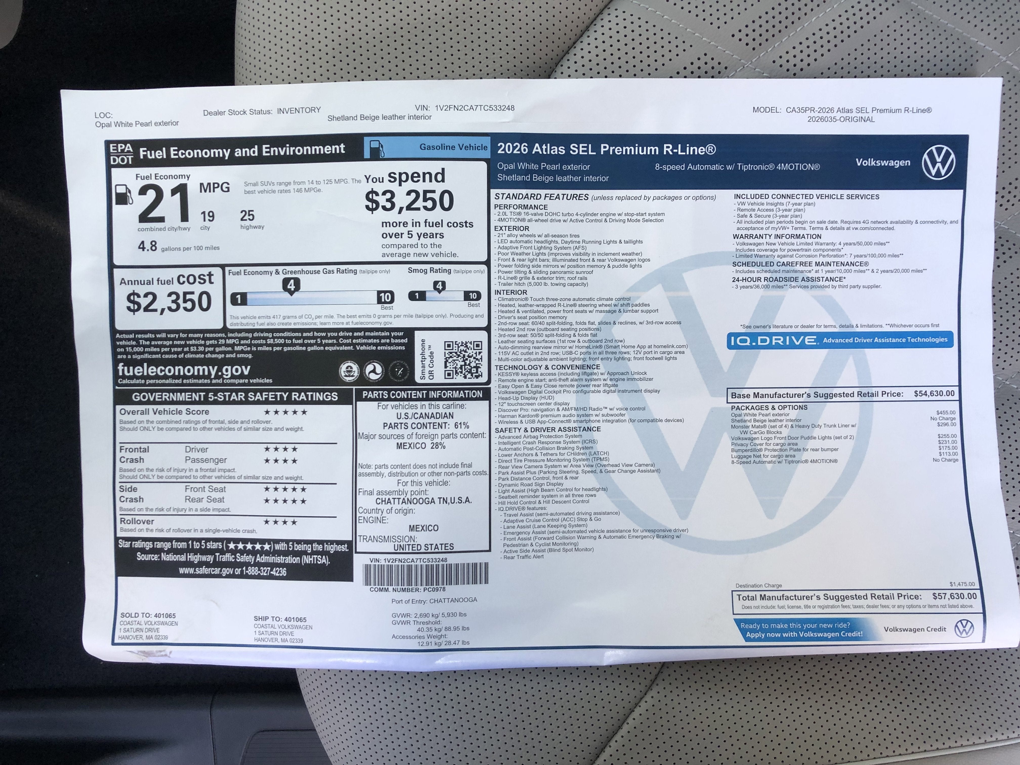 2026 Volkswagen Atlas 2.0T SEL Premium R-Line