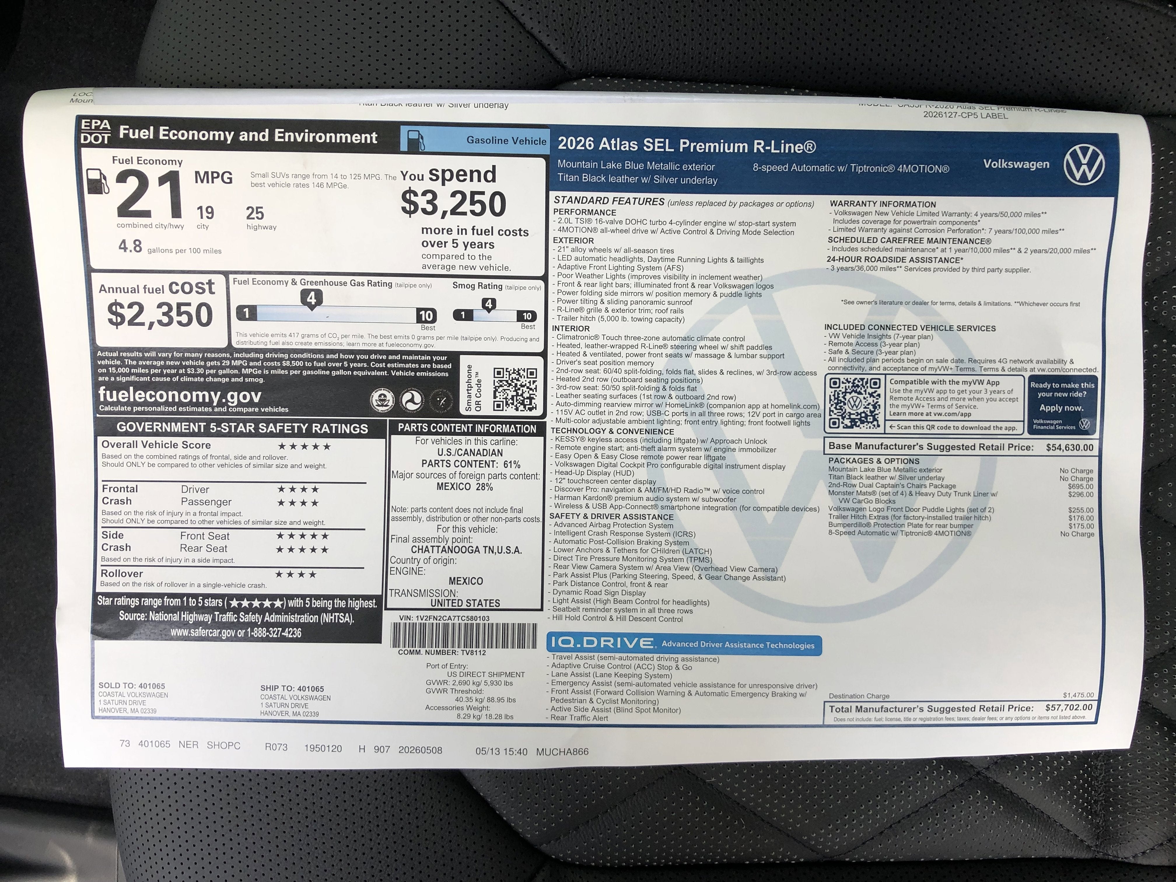 2026 Volkswagen Atlas 2.0T SEL Premium R-Line