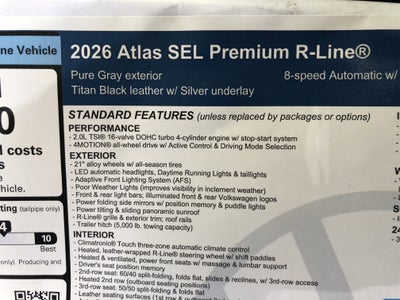 2026 Volkswagen Atlas 2.0T SEL Premium R-Line w/captains chairs