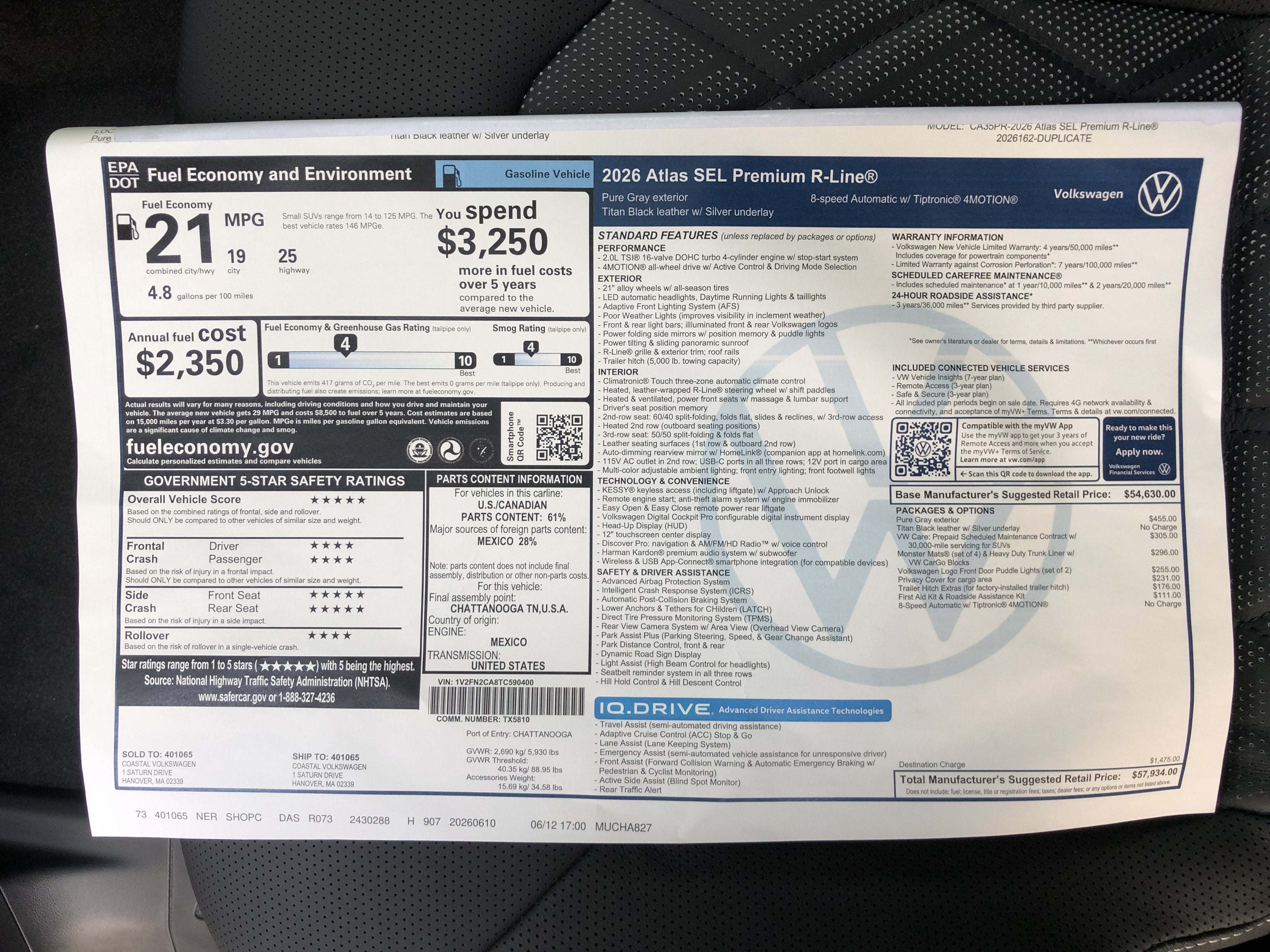 2026 Volkswagen Atlas 2.0T SEL Premium R-Line