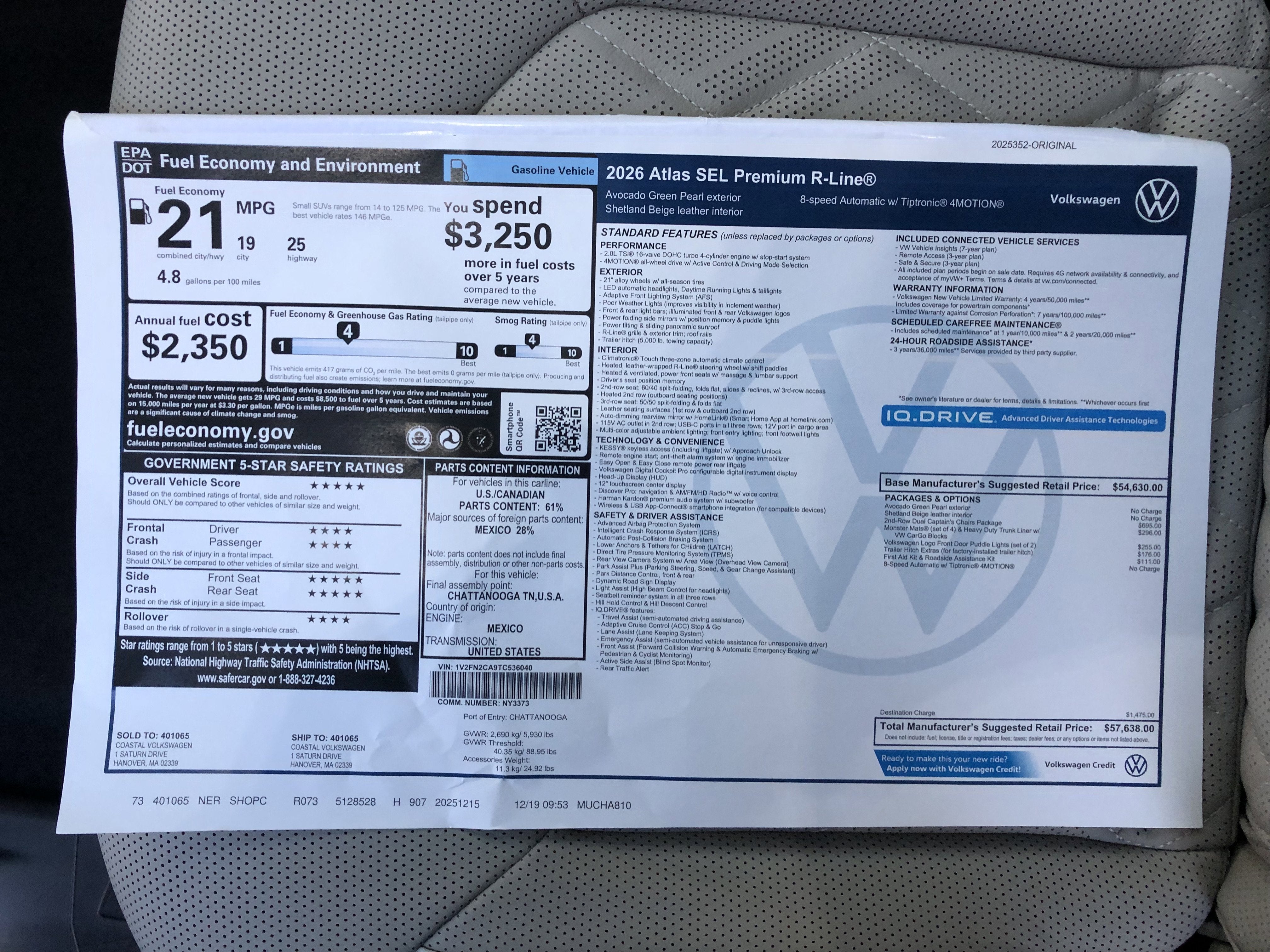 2026 Volkswagen Atlas 2.0T SEL Premium R-Line