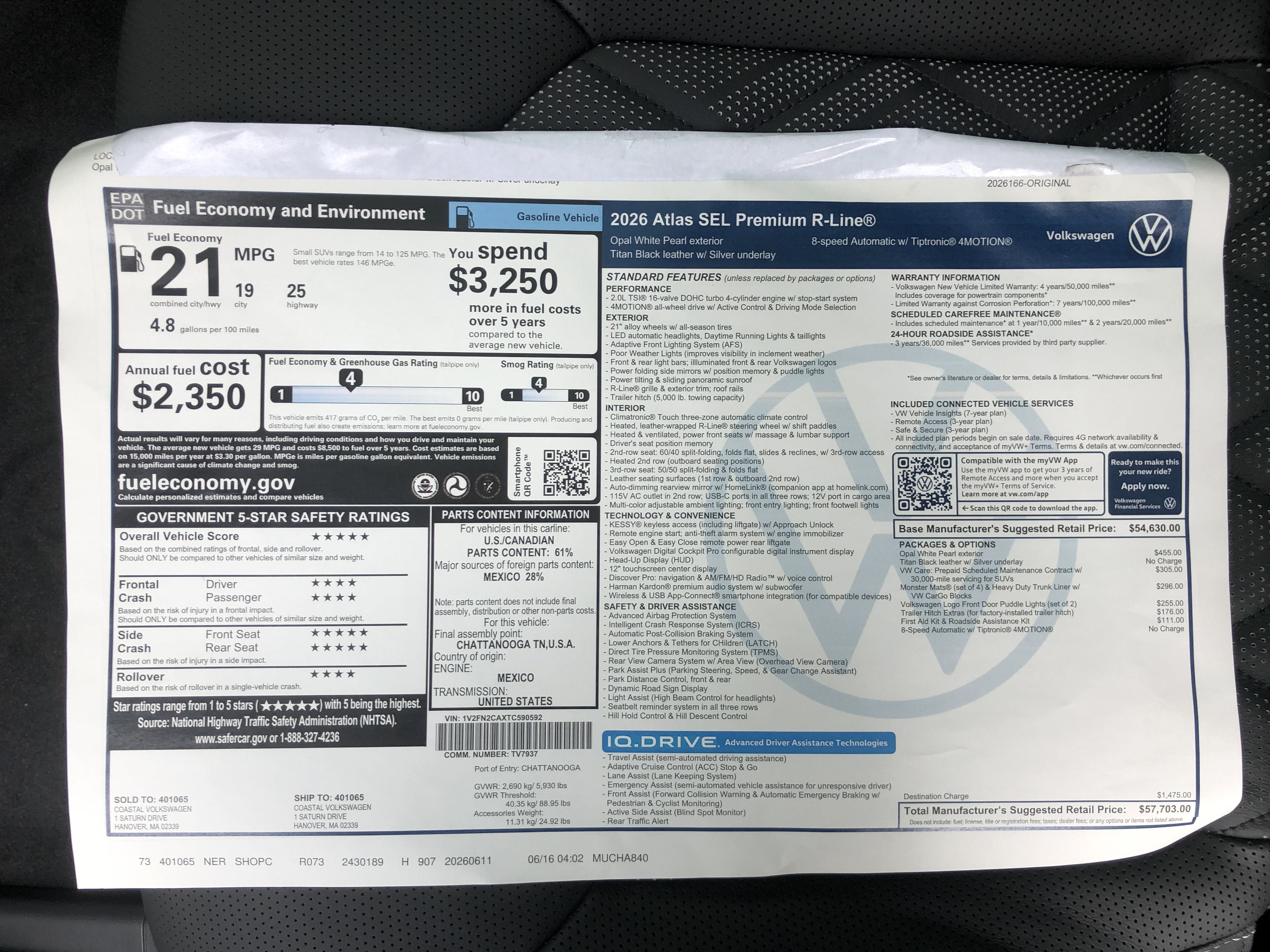 2026 Volkswagen Atlas 2.0T SEL Premium R-Line