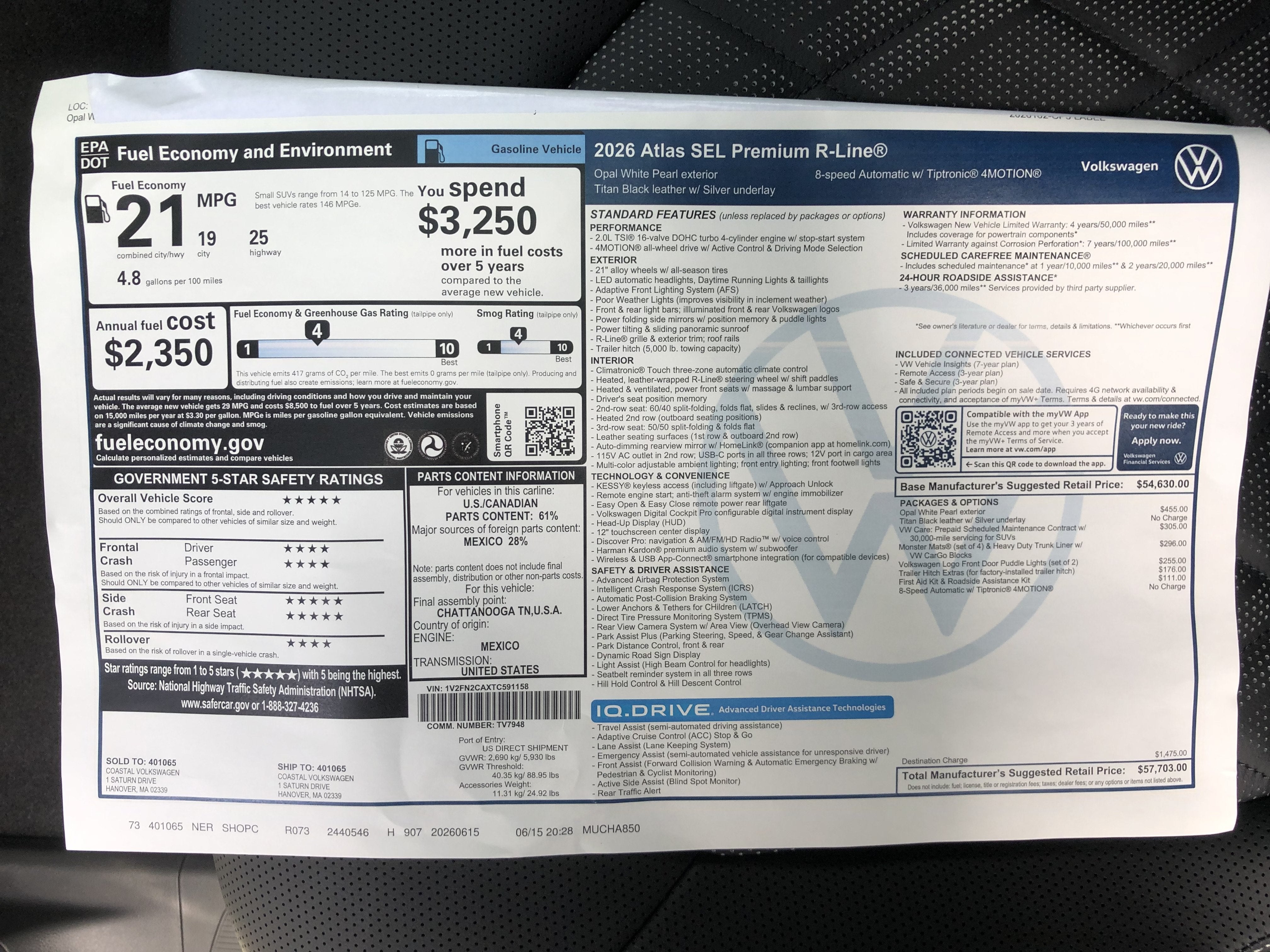 2026 Volkswagen Atlas 2.0T SEL Premium R-Line