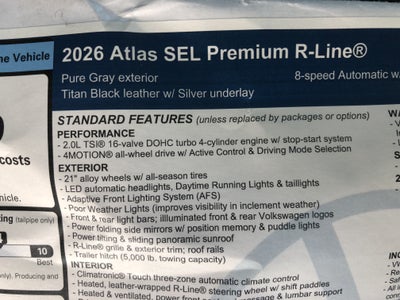 2026 Volkswagen Atlas 2.0T SEL Premium R-Line w/captains chairs