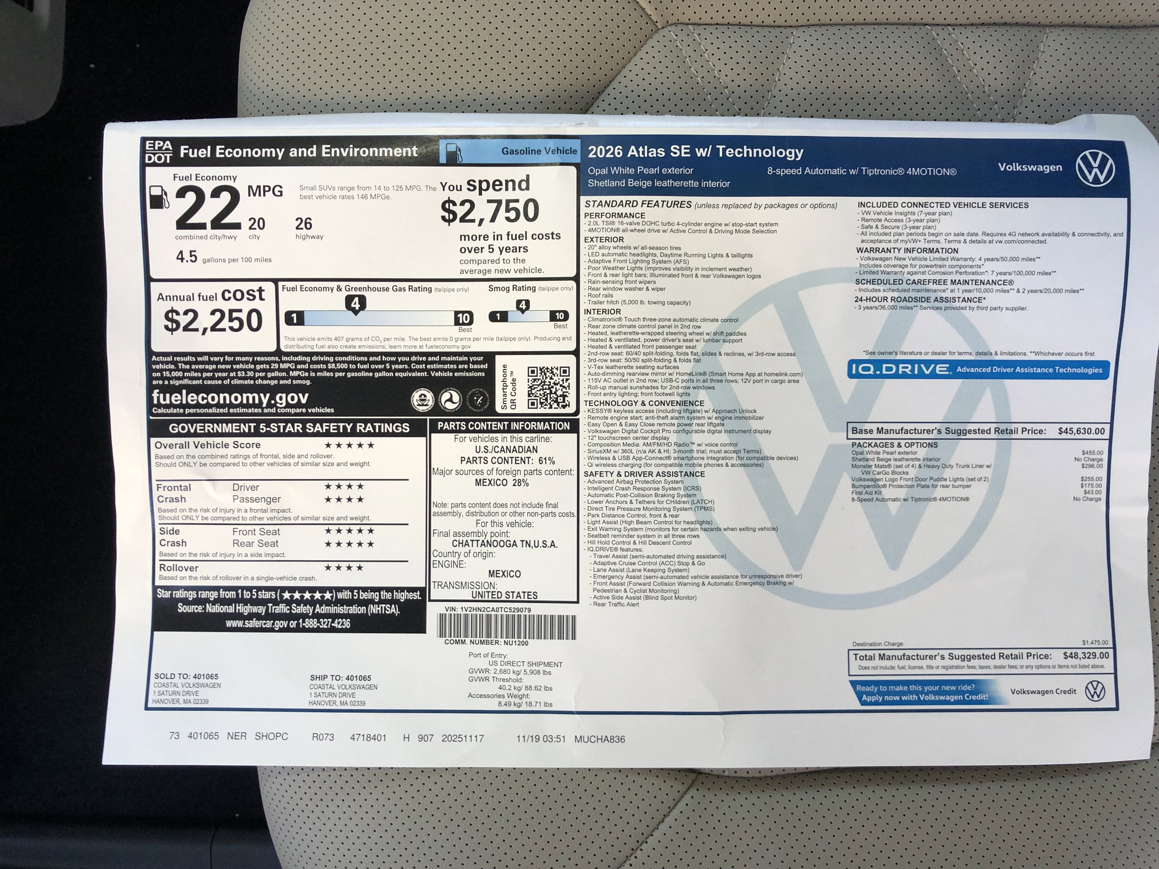 2026 Volkswagen Atlas 2.0T SE w/Technology