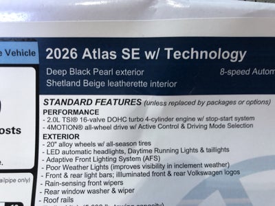 2026 Volkswagen Atlas 2.0T SE w/Technology w/black wheel package