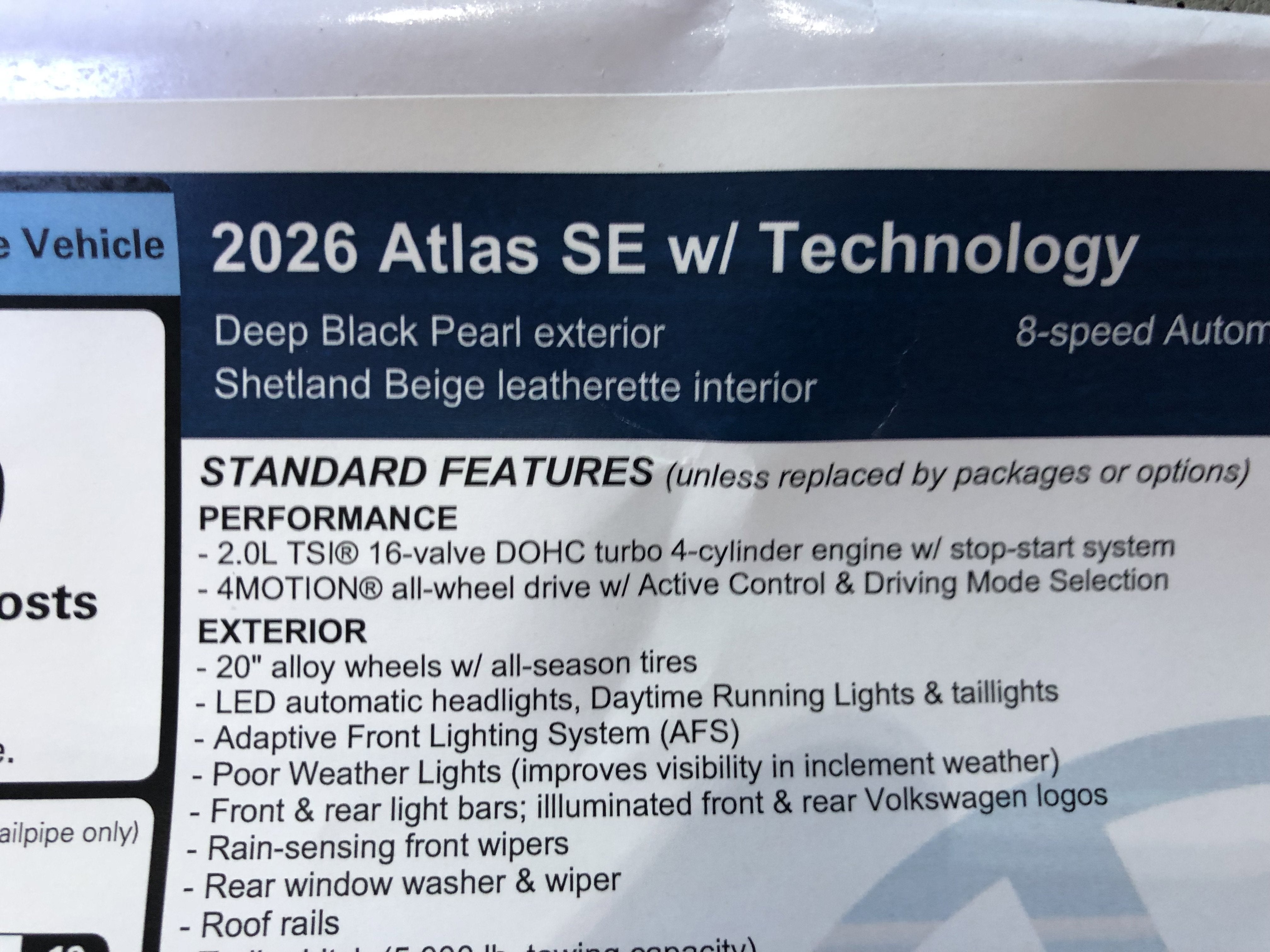 2026 Volkswagen Atlas 2.0T SE w/Technology w/black wheel package