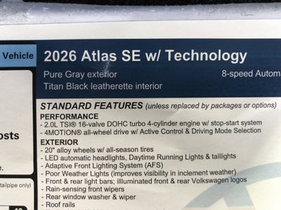 2026 Volkswagen Atlas 2.0T SE w/Technology w/black wheel package