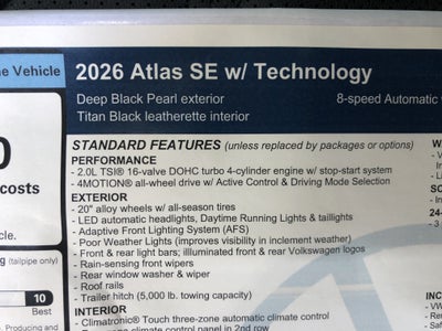 2026 Volkswagen Atlas 2.0T SE w/Technology w/black wheel package