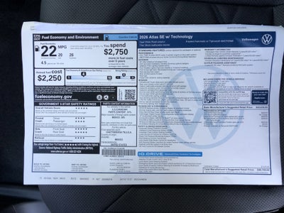 2026 Volkswagen Atlas 2.0T SE w/Technology w/black wheel package