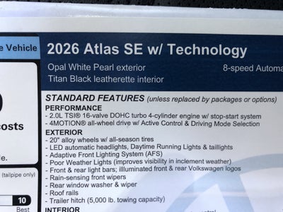 2026 Volkswagen Atlas 2.0T SE w/Technology w/black wheel package