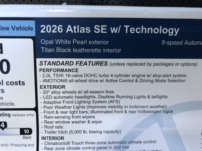 2026 Volkswagen Atlas 2.0T SE w/Technology w/black wheel package