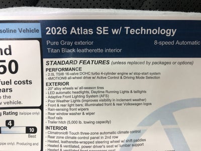 2026 Volkswagen Atlas 2.0T SE w/Technology w/captains chairs and black wheel package