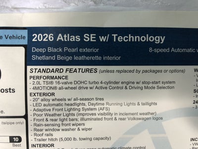 2026 Volkswagen Atlas 2.0T SE w/Technology w/black wheel package