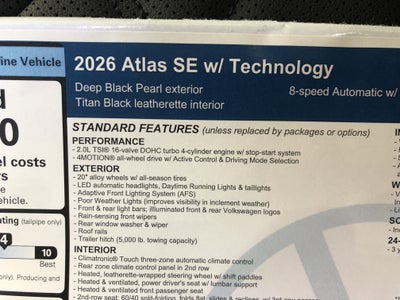 2026 Volkswagen Atlas 2.0T SE w/Technology w/captains chairs and black wheel package