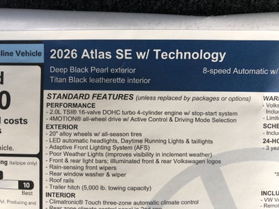 2026 Volkswagen Atlas 2.0T SE w/Technology w/black wheel package