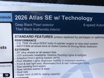 2026 Volkswagen Atlas 2.0T SE w/Technology w/black wheel package