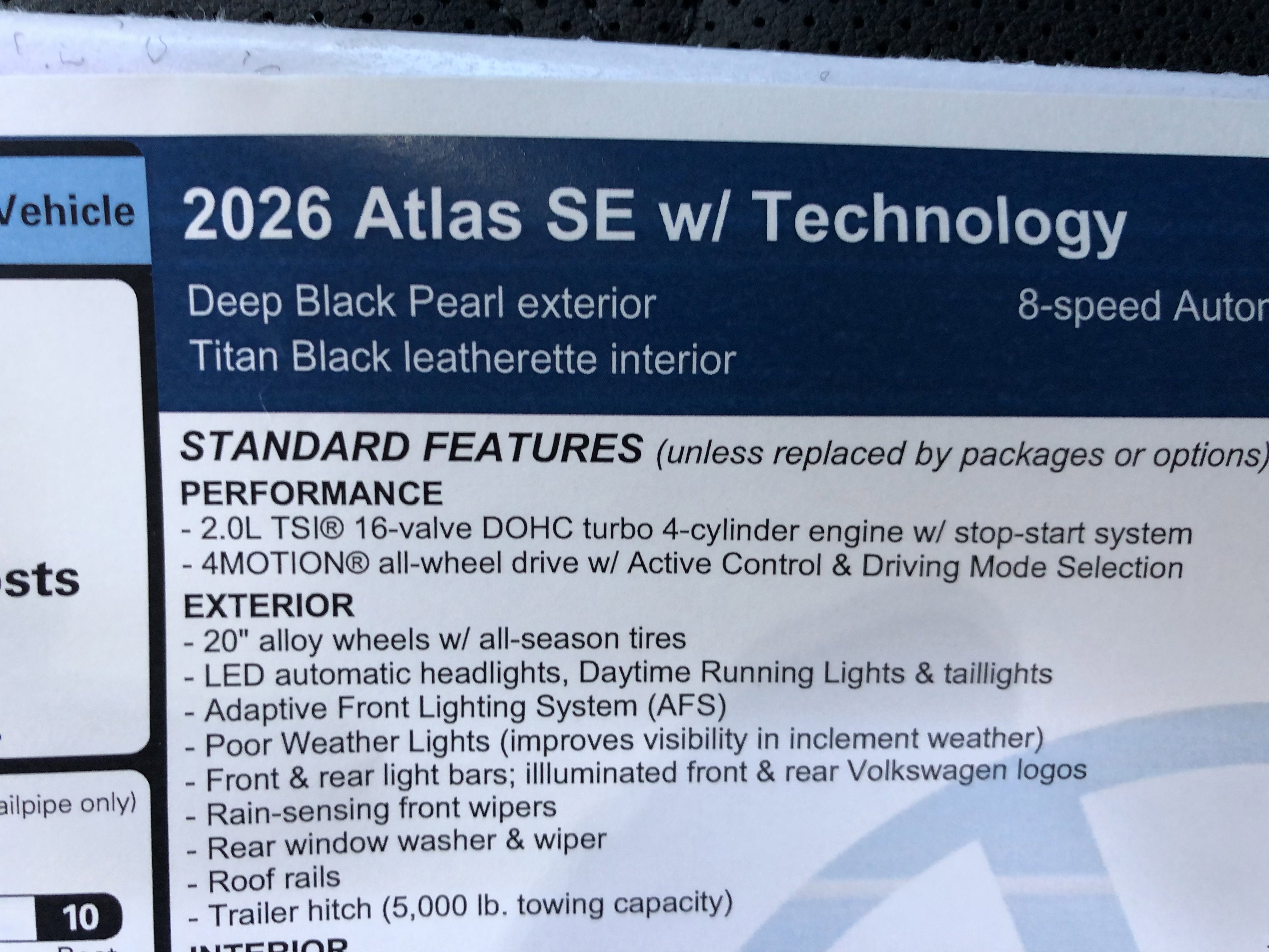 2026 Volkswagen Atlas 2.0T SE w/Technology w/black wheel package