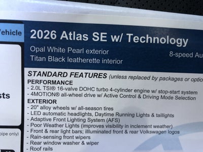 2026 Volkswagen Atlas 2.0T SE w/Technology w/captains chairs