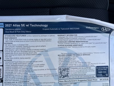 2027 Volkswagen Atlas SE w/Technology w/panoramic sunroof