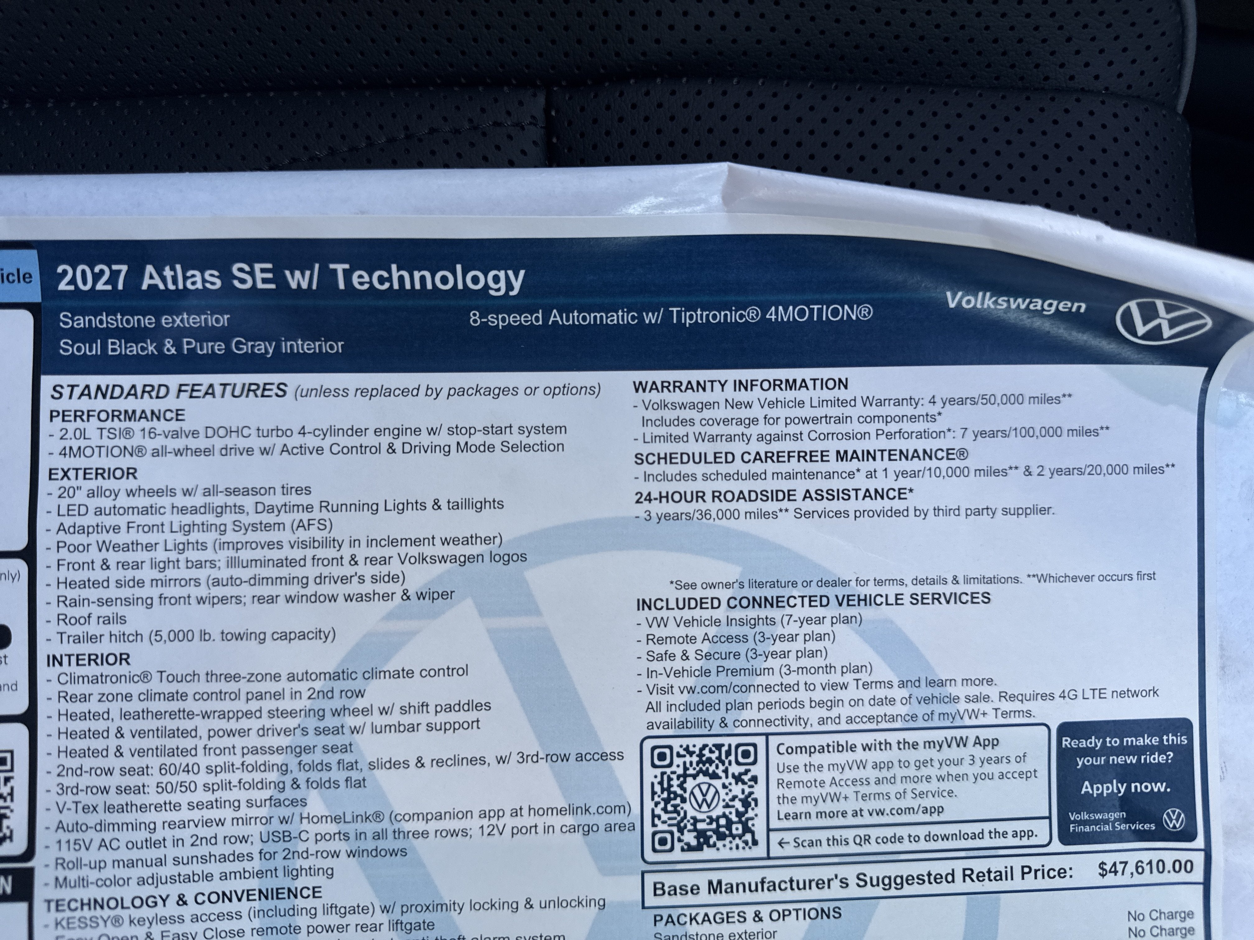 2027 Volkswagen Atlas SE w/Technology w/panoramic sunroof